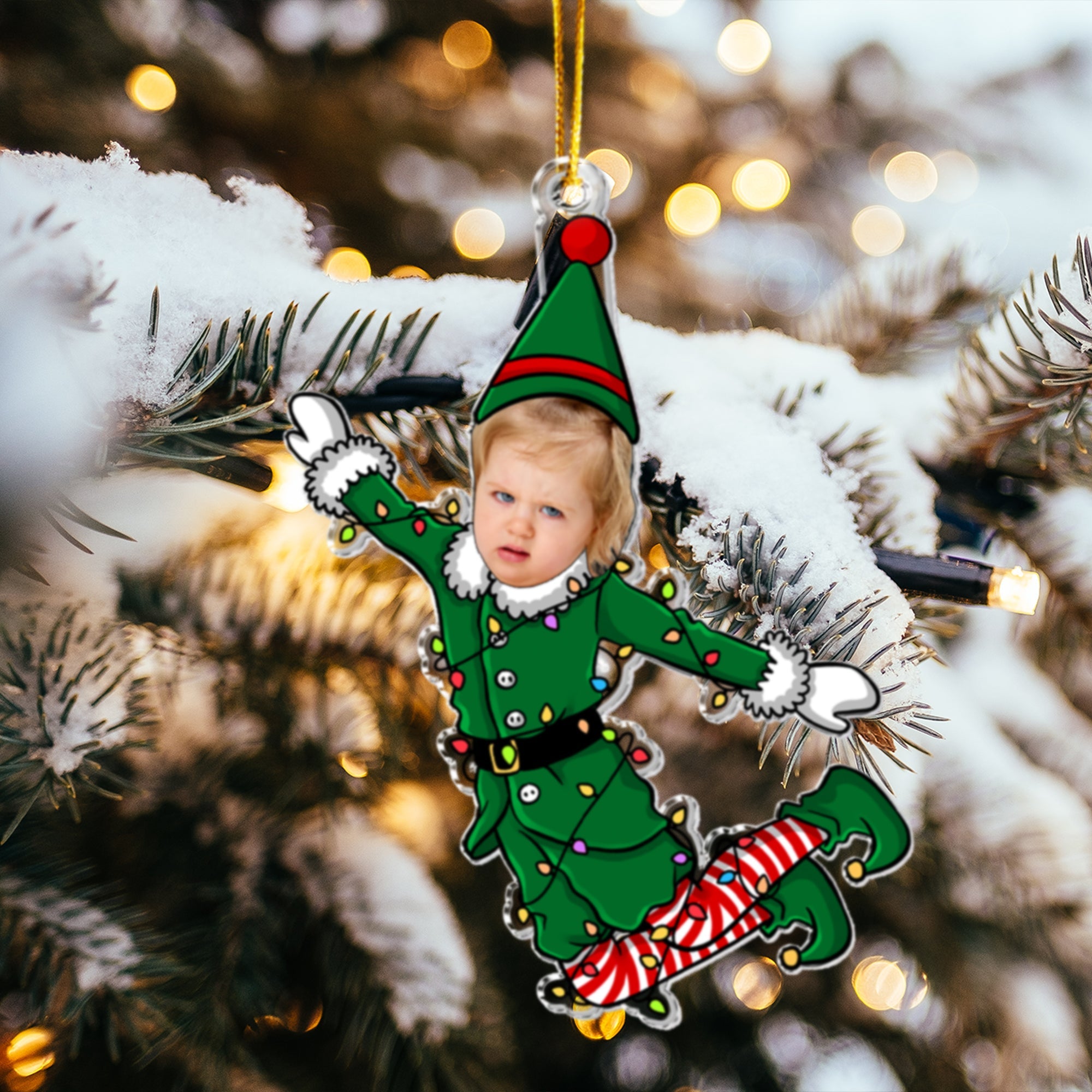 Funny Elf Family Custom Face - Personalized Acrylic Photo Ornament ORN0810
