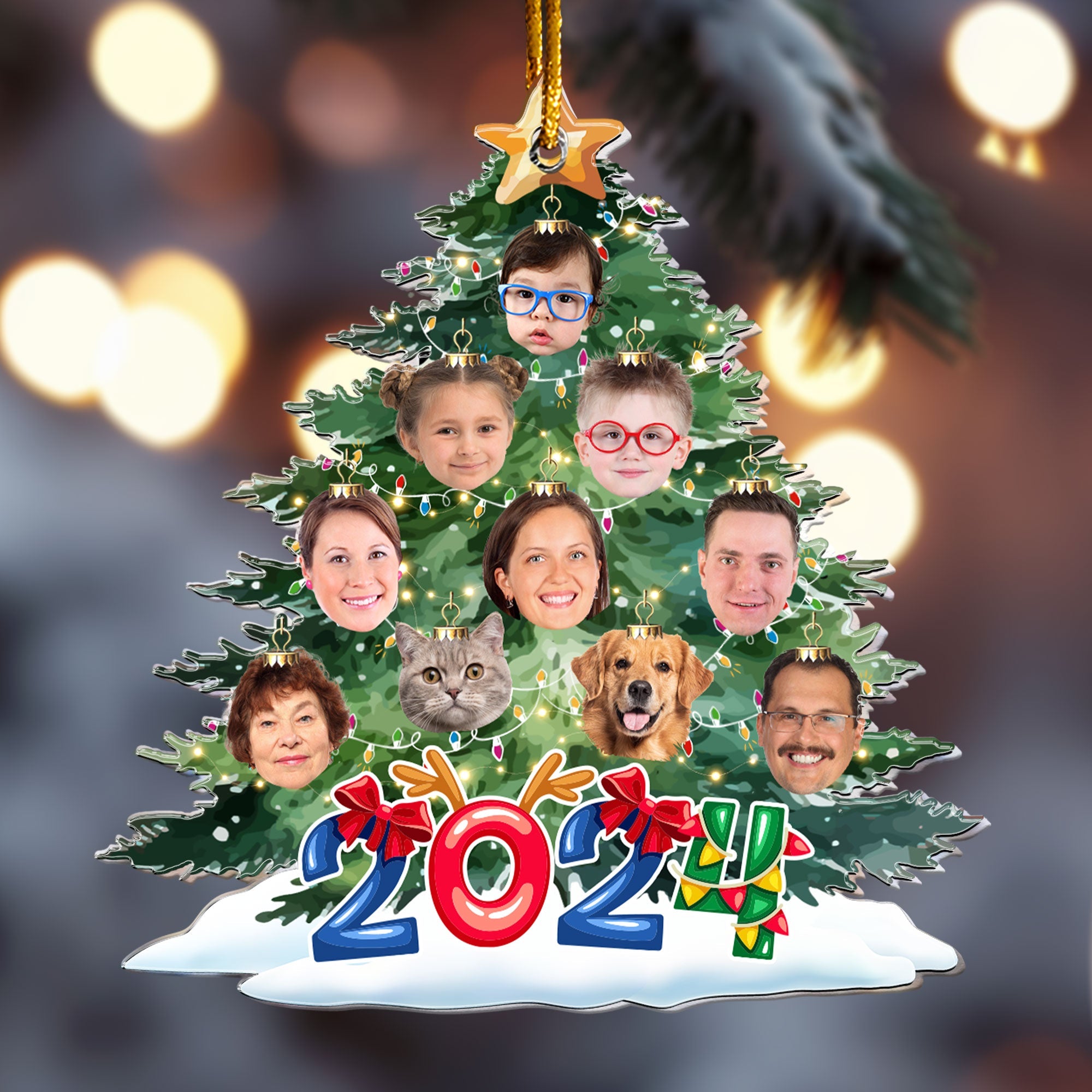 Funny Family Faces On The Christmas Tree - Personalized Acrylic Photo Ornament ORN0810