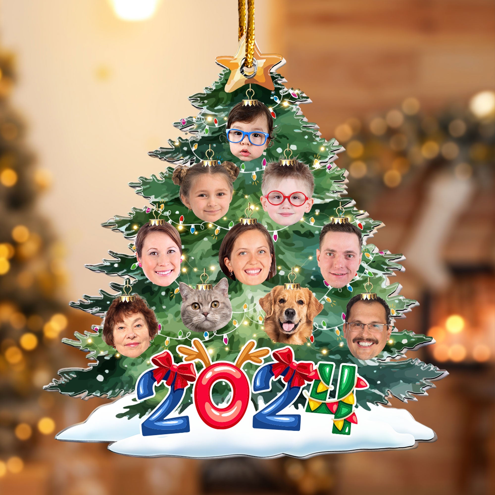 Funny Family Faces On The Christmas Tree - Personalized Acrylic Photo Ornament ORN0810