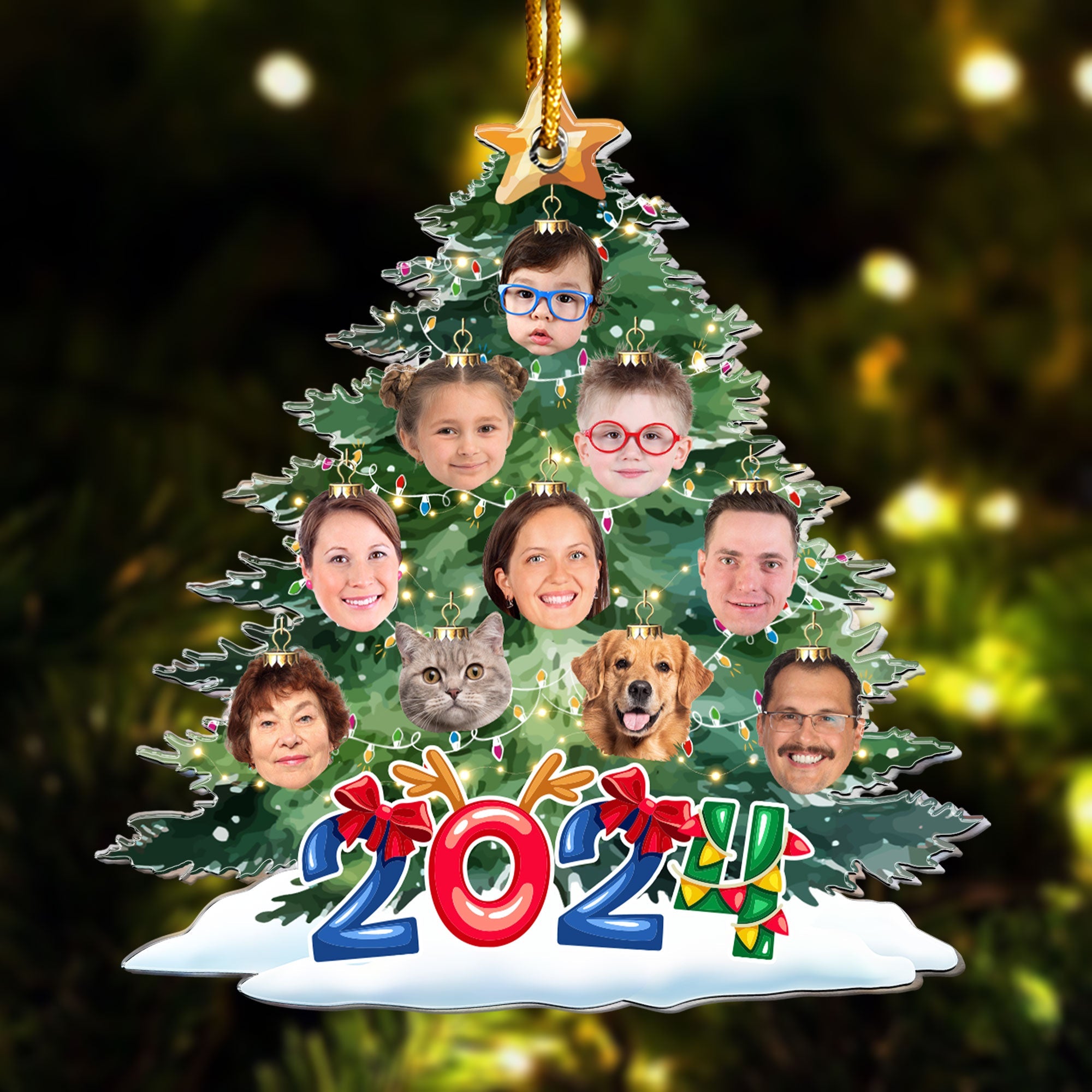 Funny Family Faces On The Christmas Tree - Personalized Acrylic Photo Ornament ORN0810