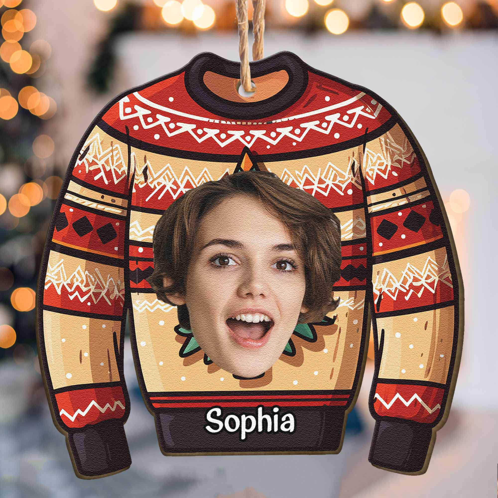 Funny Family Ugly Sweater - Personalized Wooden Photo Ornament ORN0810