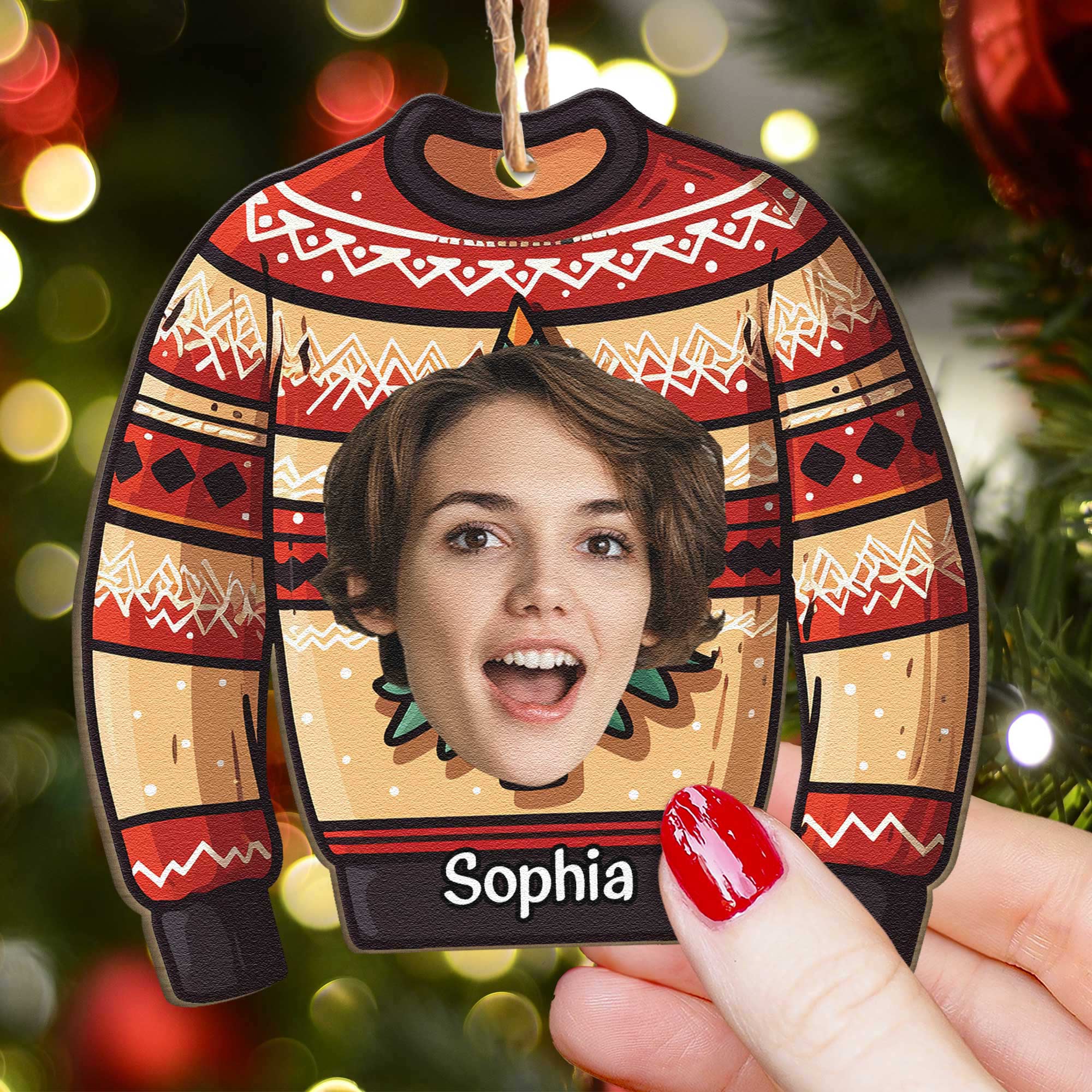 Funny Family Ugly Sweater - Personalized Wooden Photo Ornament ORNA1210