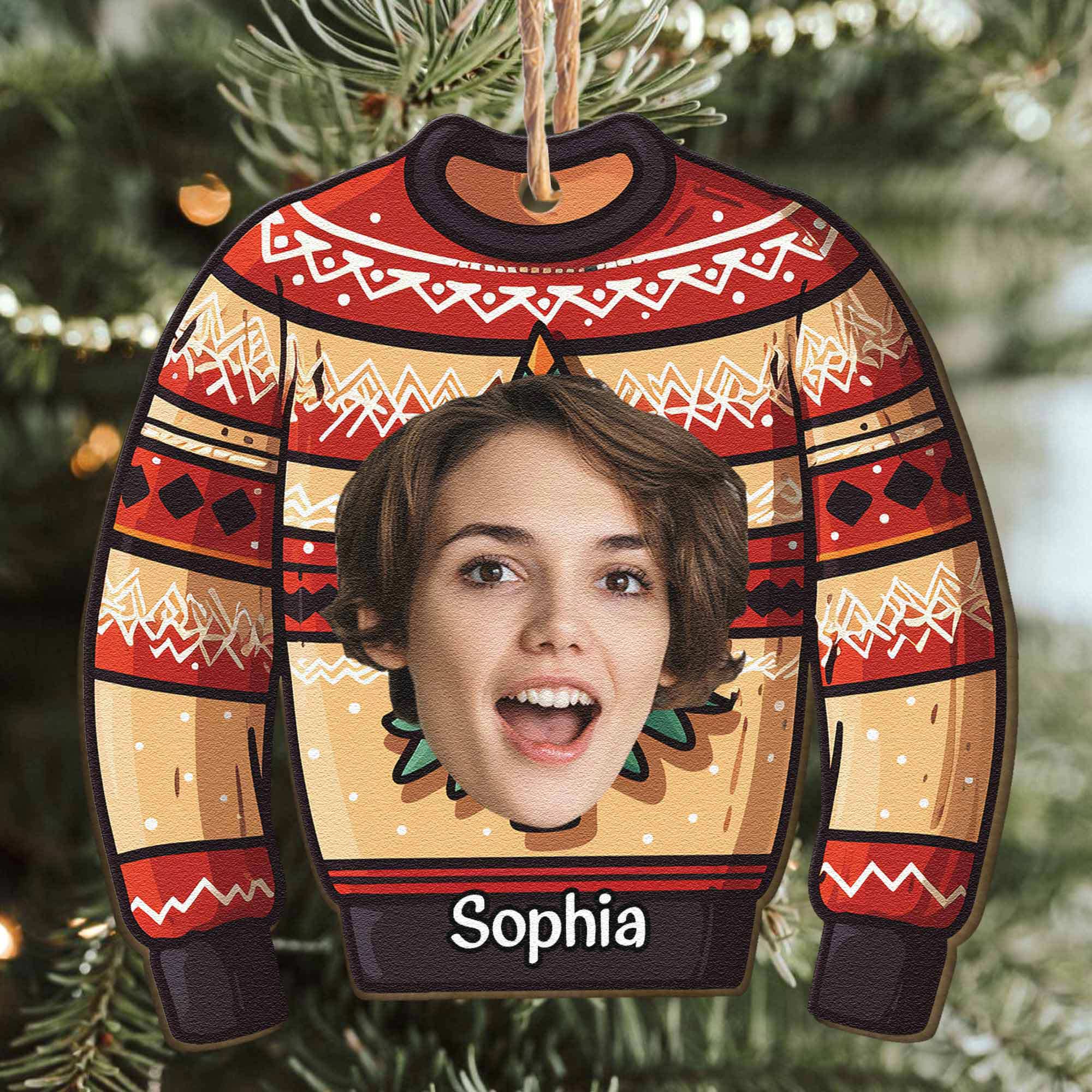 Funny Family Ugly Sweater - Personalized Wooden Photo Ornament ORN0810