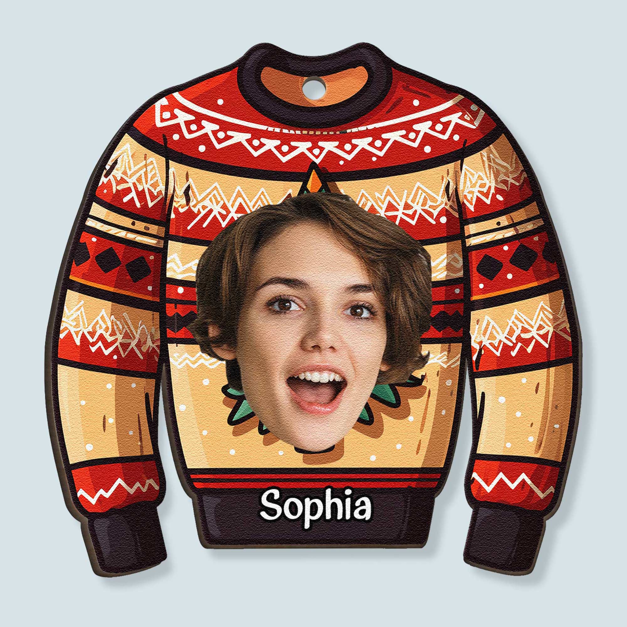Funny Family Ugly Sweater - Personalized Wooden Photo Ornament ORNA1210