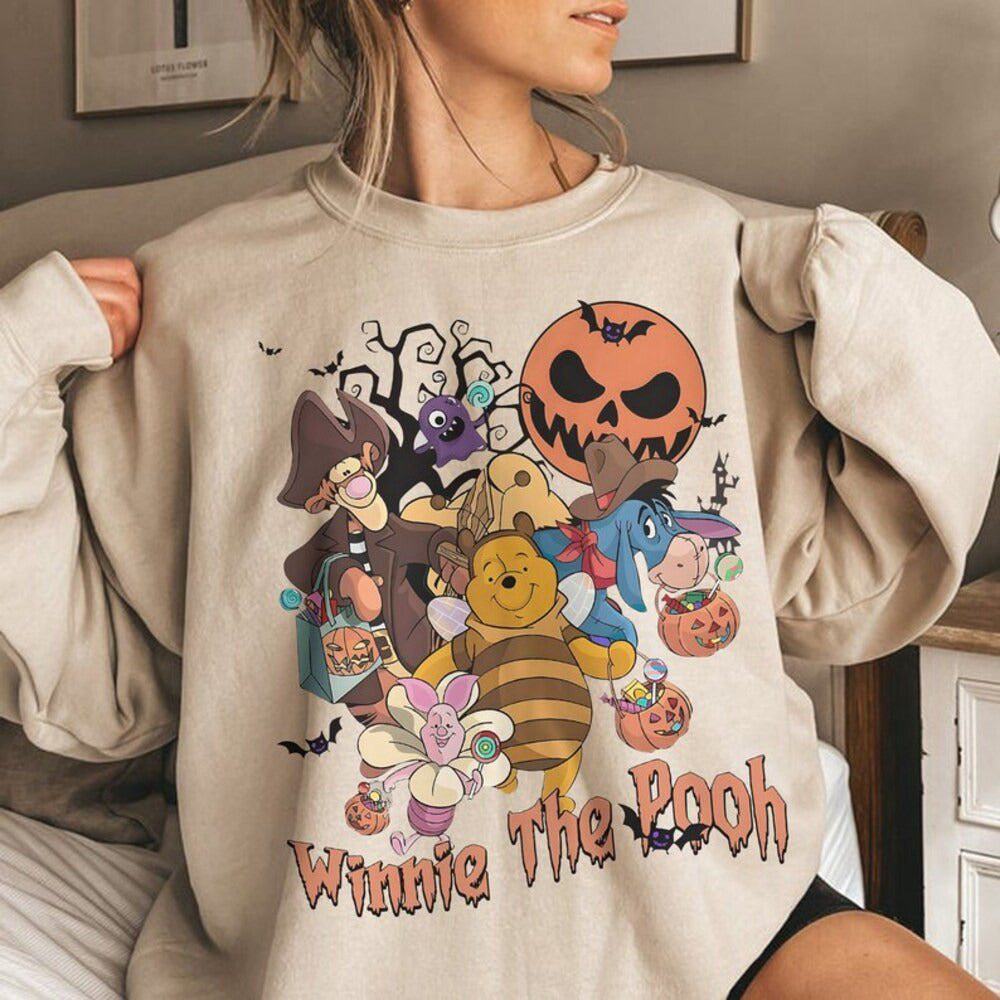 Funny Pooh Halloween Shirt, Winnie The Pooh Halloween Sweatshirt, Pooh Retro Halloween Family, Disneyland Halloween Family Tee HL23