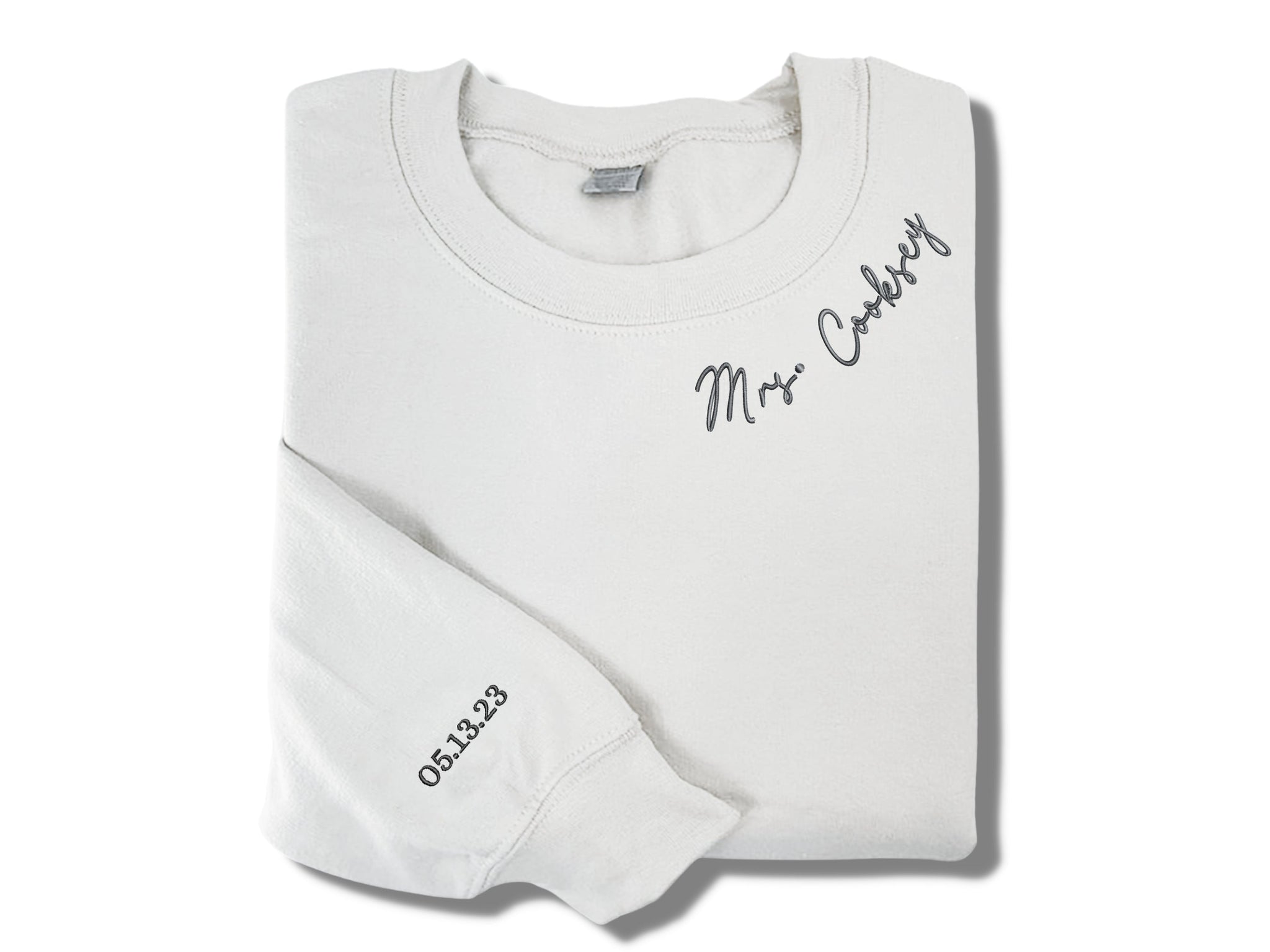 Future Mrs Sweatshirt Hoodie, New Mrs Custom Embroidered with Last Name, Date on Sleeve em4