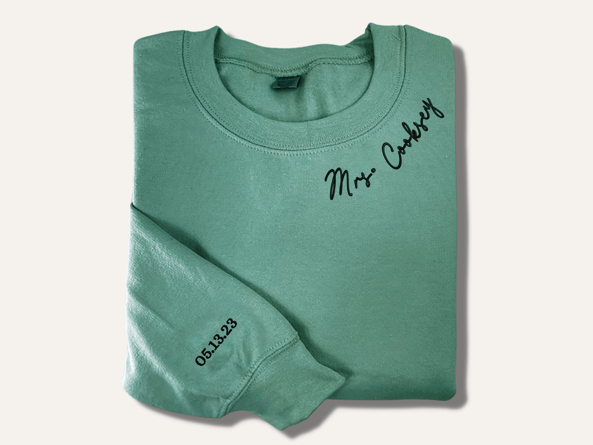 Future Mrs Sweatshirt Hoodie, New Mrs Custom Embroidered with Last Name, Date on Sleeve em4