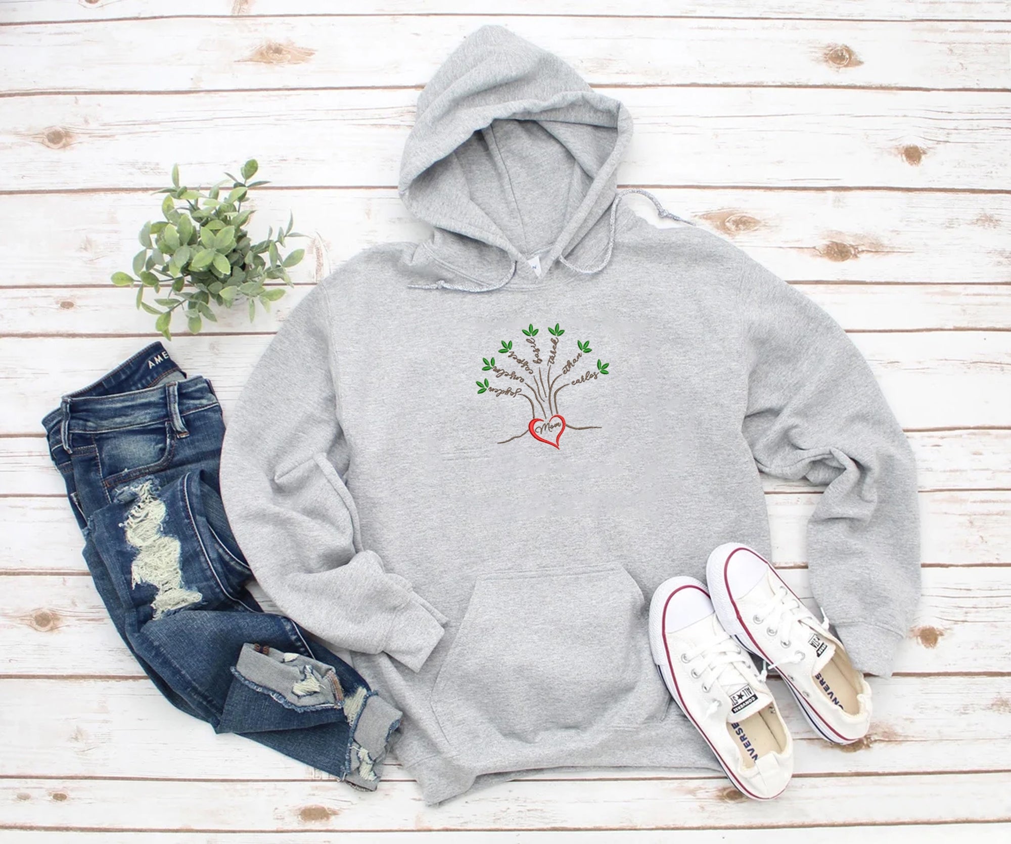 Embroidered Mom Tree Sweatshirt or Hoodie em5