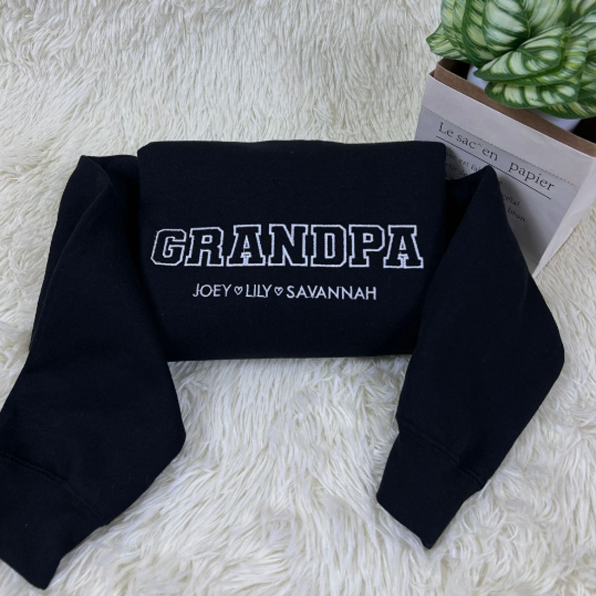 Personalize Grandpa Sweatshirt with Grandkids Names on Sleeve, Embroidered Granpa Hoodie, Gift for Father's Day em3
