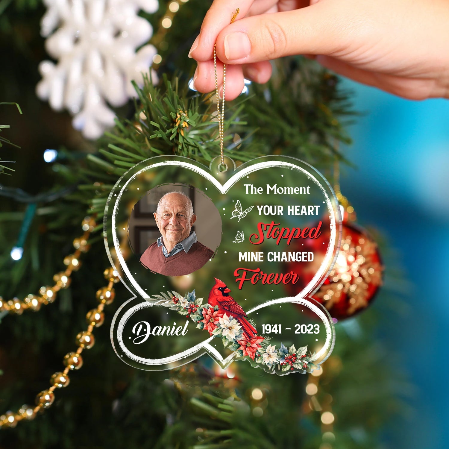 Custom Photo Cardinal The Moment Your Heart Stopped - Memorial, Christmas Gift - Personalized Custom Shaped Acrylic Ornament ORNA1210