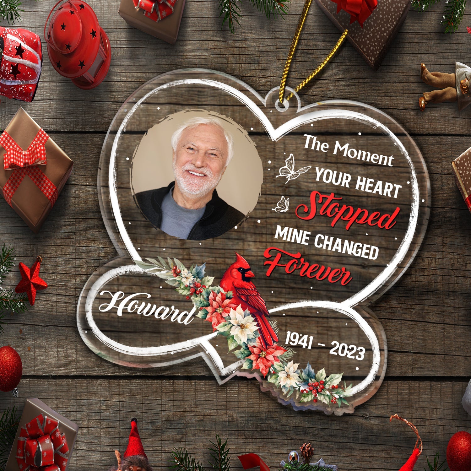 Custom Photo Cardinal The Moment Your Heart Stopped - Memorial, Christmas Gift - Personalized Custom Shaped Acrylic Ornament ORNA1210
