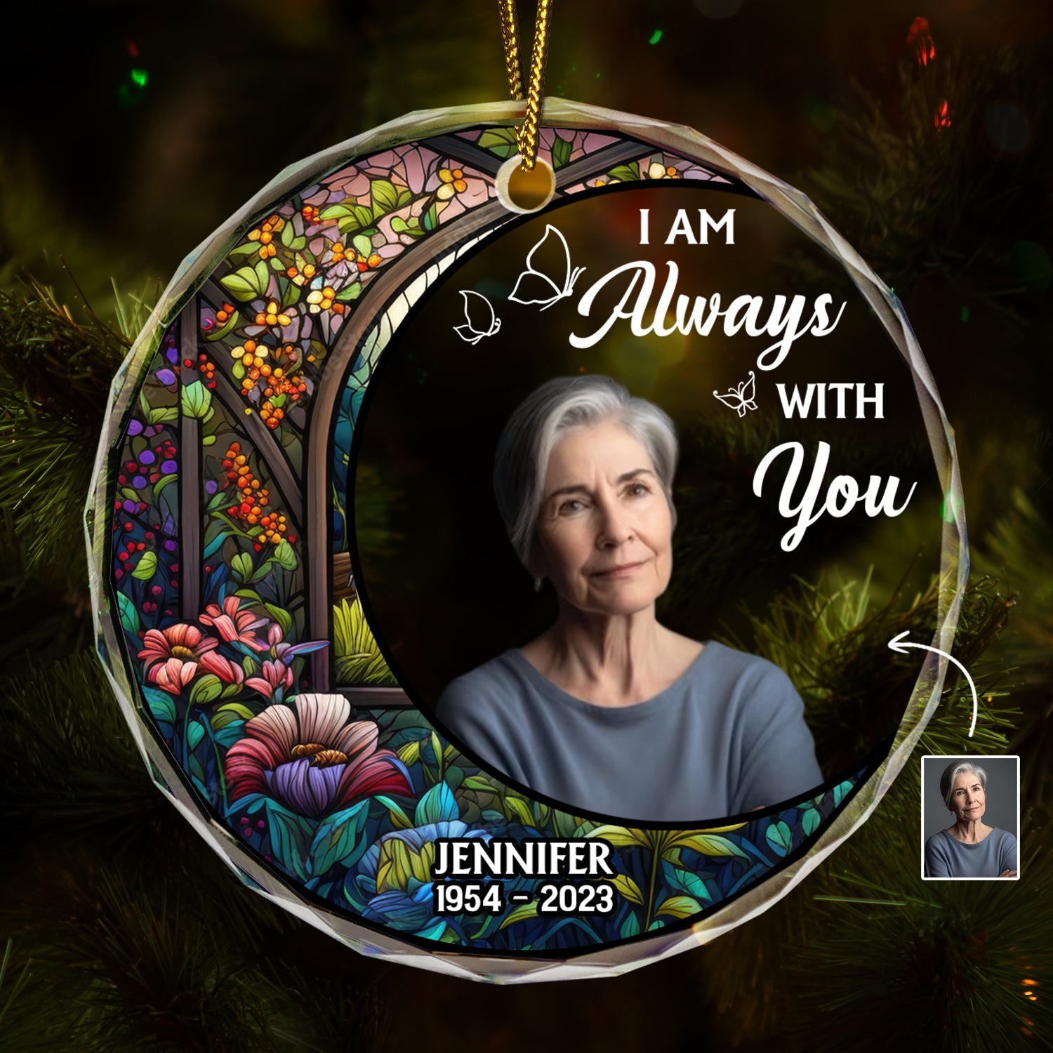 Custom Photo Always With You - Christmas Memorial Gift - Personalized Circle Glass Ornament ORNA1210