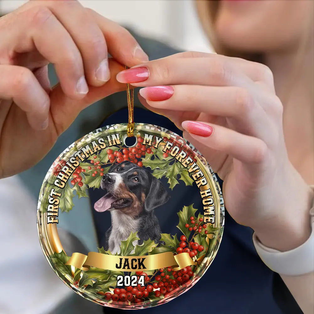 Custom Photo In My Forever Home - Personalized Circle Glass Ornament ORNA1210
