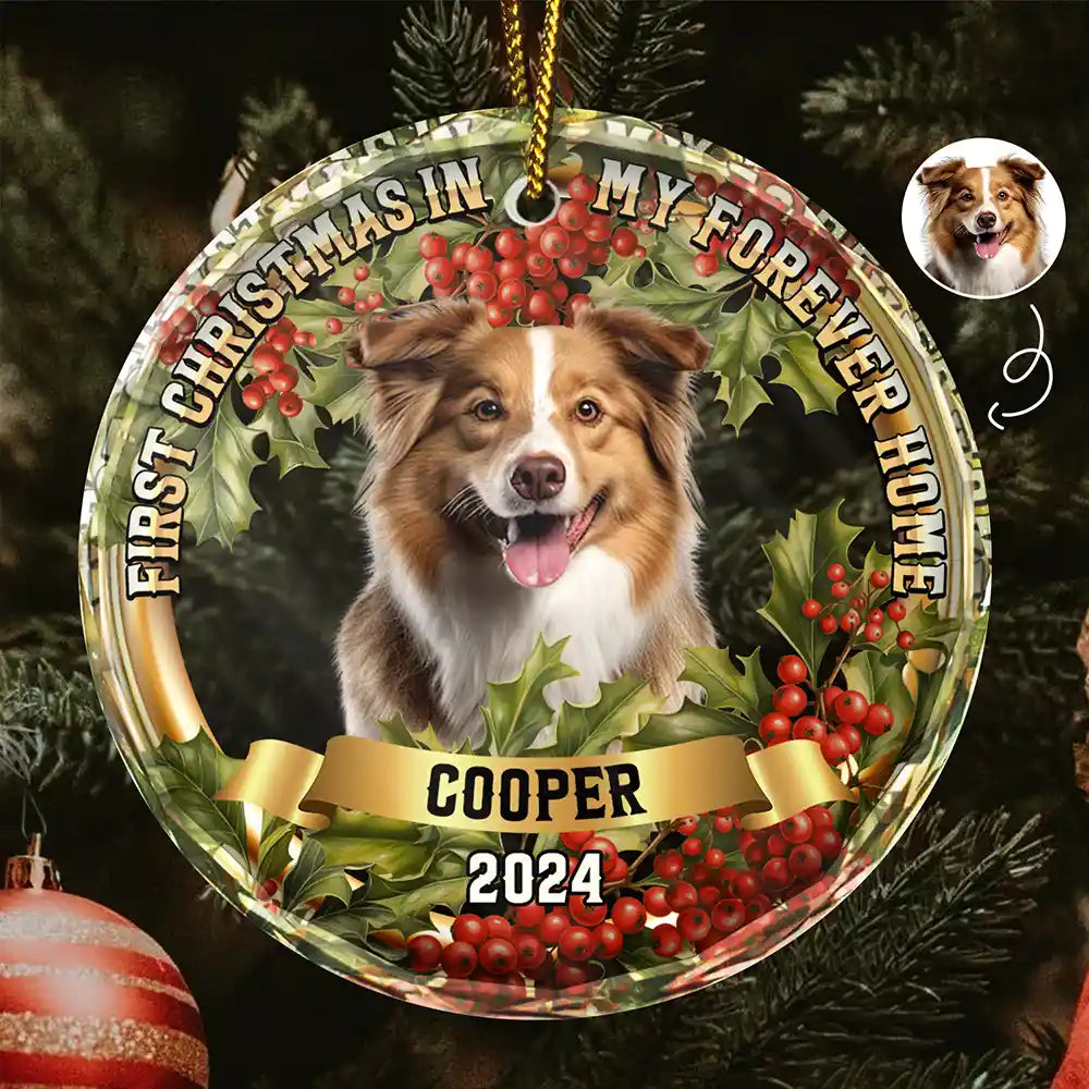 Custom Photo In My Forever Home - Personalized Circle Glass Ornament ORNA1210
