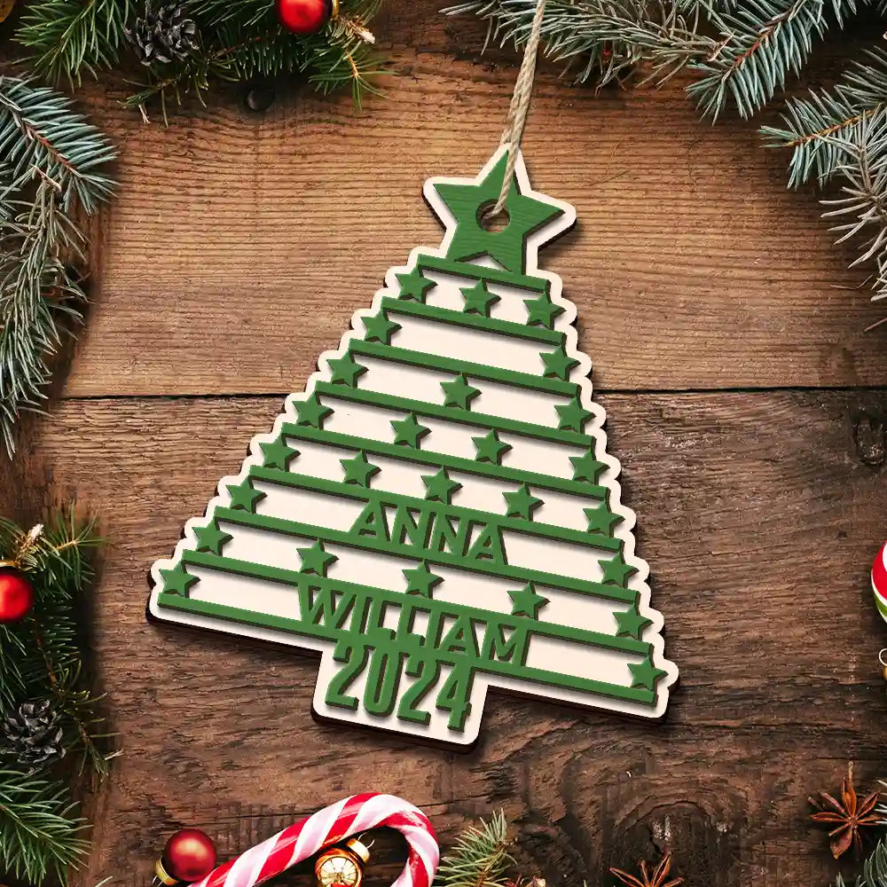 Christmas Tree Family Bestie Coworker Custom Name - Personalized 2-Layered Wooden Ornament ORNA1210