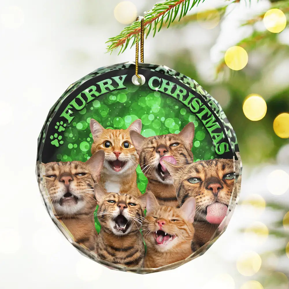 Custom Photo Christmas Dog Cat - Personalized Circle Glass Ornament ORNA1210