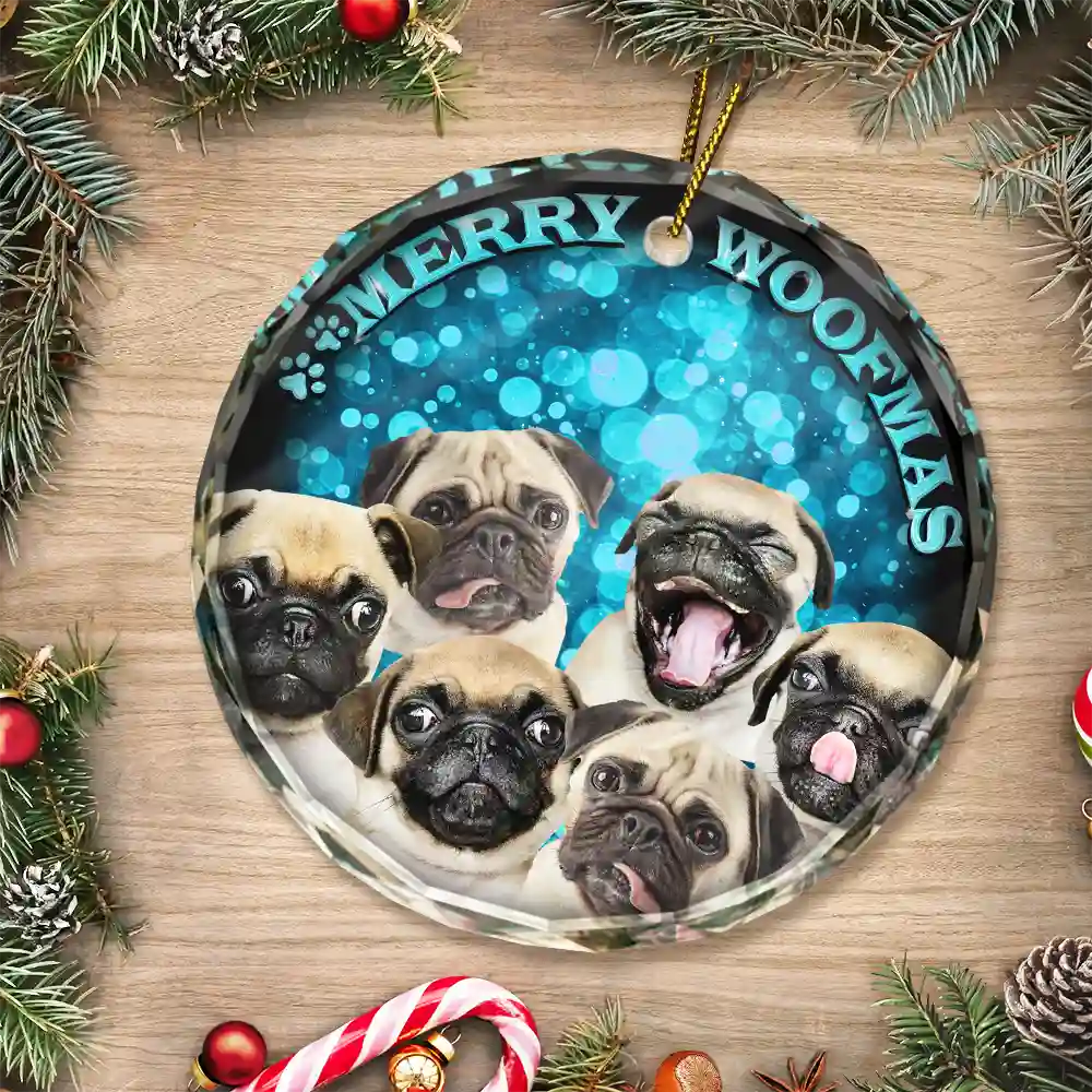 Custom Photo Christmas Dog Cat - Personalized Circle Glass Ornament ORNA1210