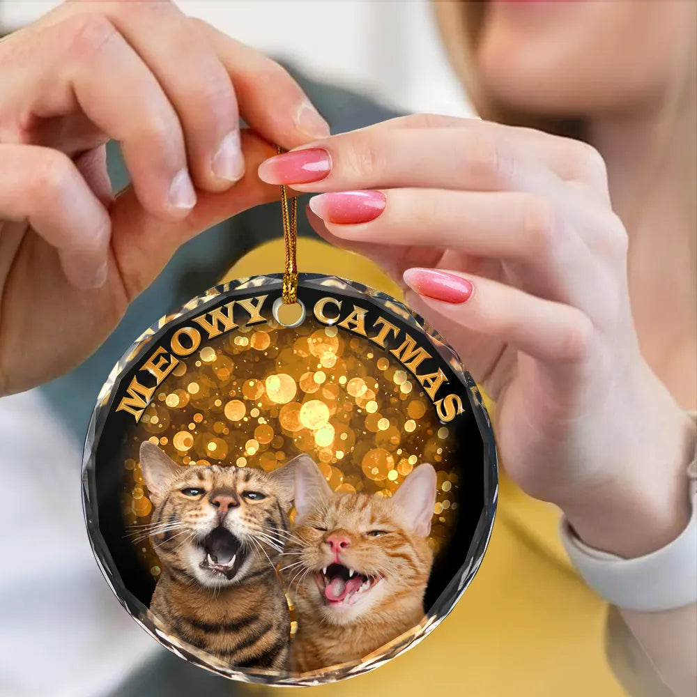 Custom Photo Christmas Dog Cat - Personalized Circle Glass Ornament ORNA1210