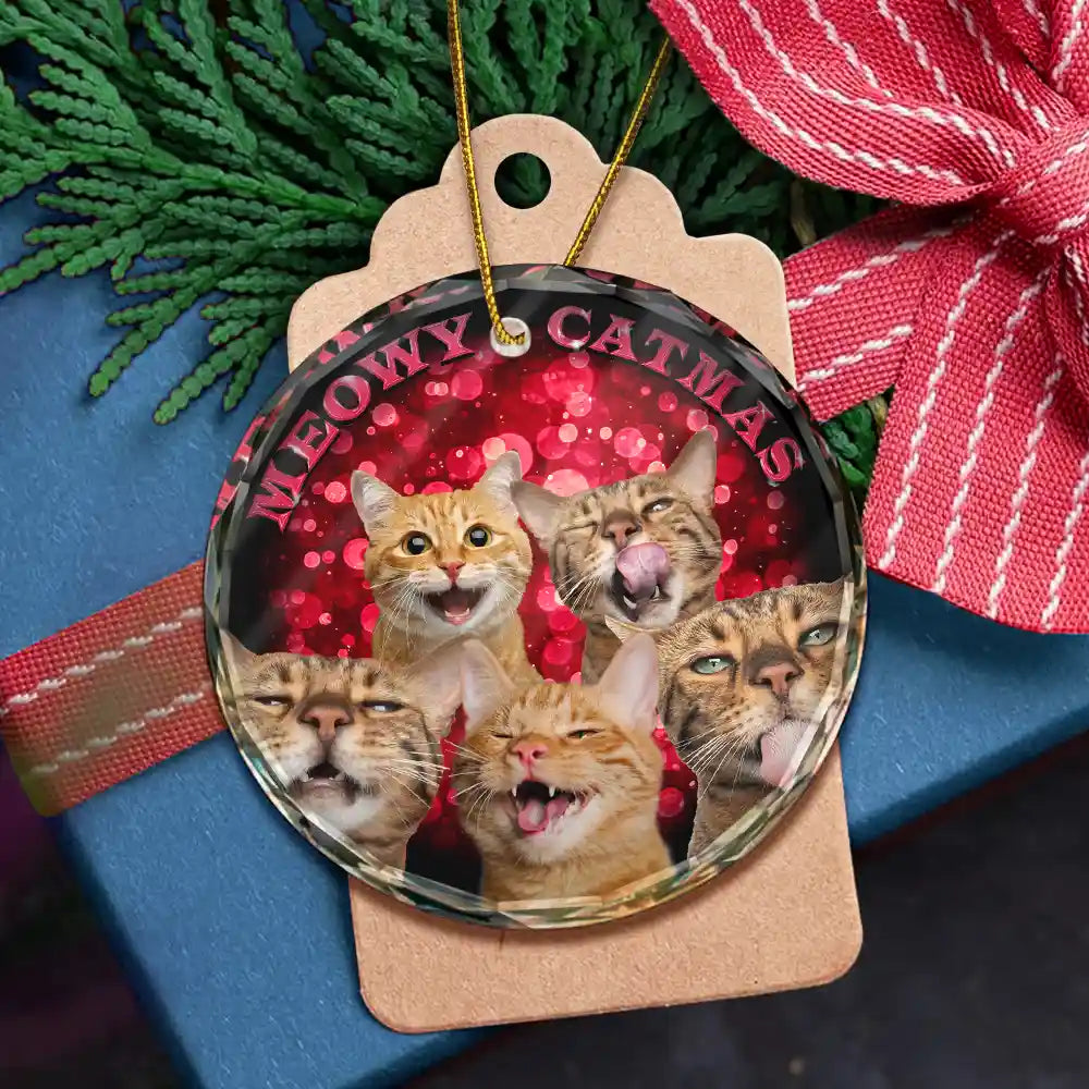 Custom Photo Christmas Dog Cat - Personalized Circle Glass Ornament ORNA1210