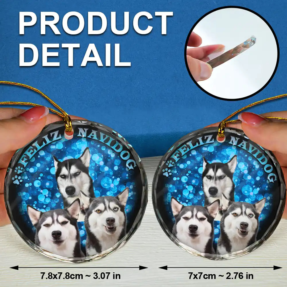 Custom Photo Christmas Dog Cat - Personalized Circle Glass Ornament ORNA1210