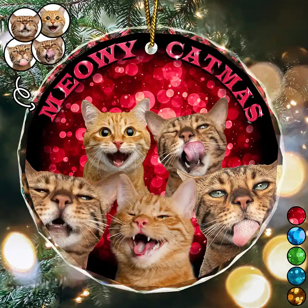 Custom Photo Christmas Dog Cat - Personalized Circle Glass Ornament ORNA1210