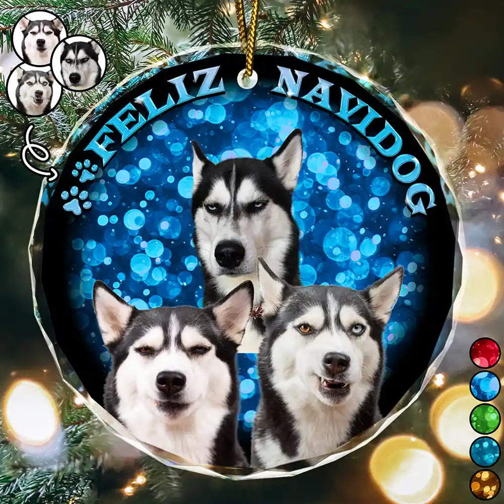 Custom Photo Christmas Dog Cat - Personalized Circle Glass Ornament ORNA1210