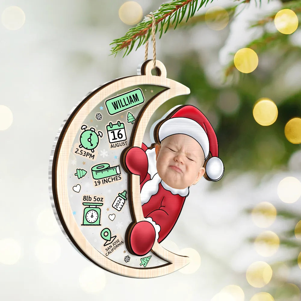 Custom Photo Christmas Santa Baby Birth Stats - Personalized 2-Layered Mix Ornament ORNA1210