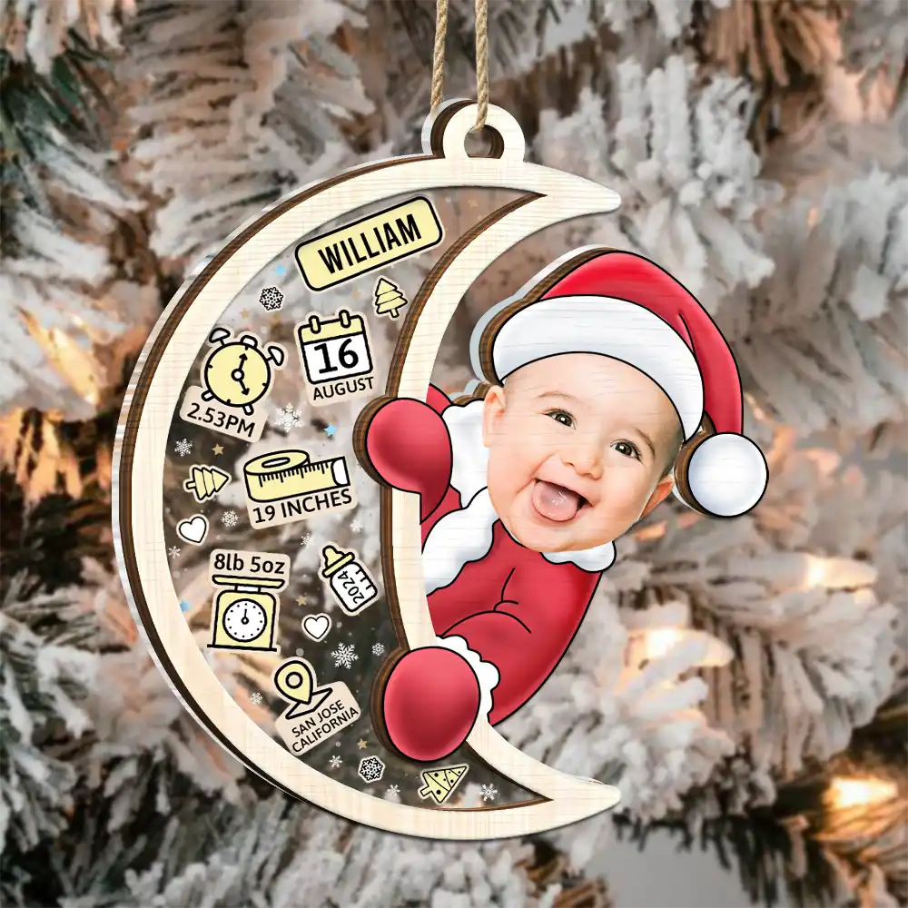 Custom Photo Christmas Santa Baby Birth Stats - Personalized 2-Layered Mix Ornament ORNA1210
