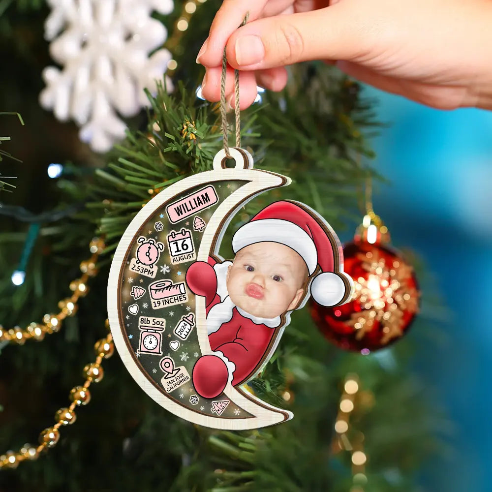 Custom Photo Christmas Santa Baby Birth Stats - Personalized 2-Layered Mix Ornament ORNA1210