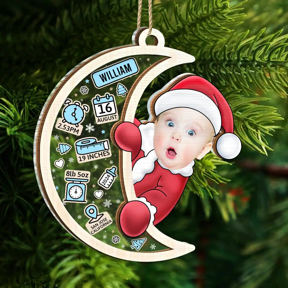 Custom Photo Christmas Santa Baby Birth Stats - Personalized 2-Layered Mix Ornament ORNA1210
