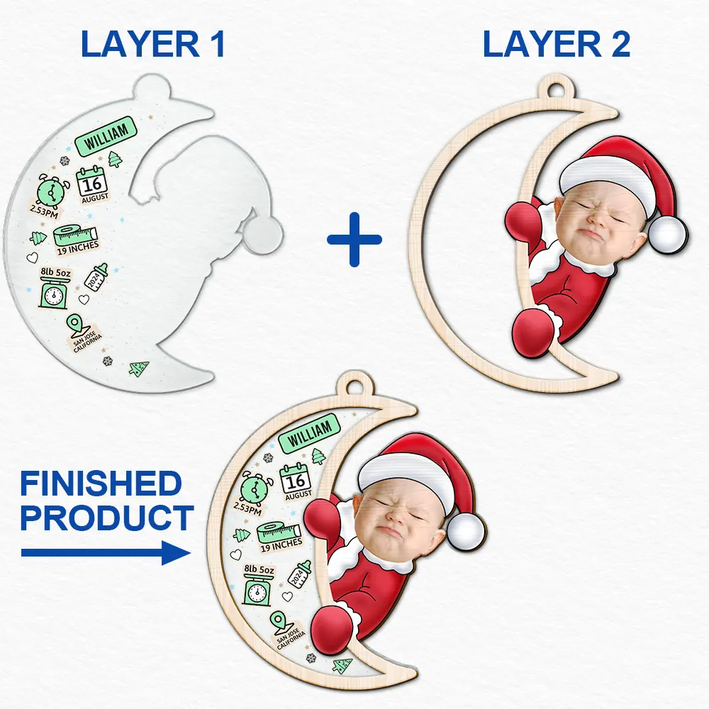 Custom Photo Christmas Santa Baby Birth Stats - Personalized 2-Layered Mix Ornament ORNA1210
