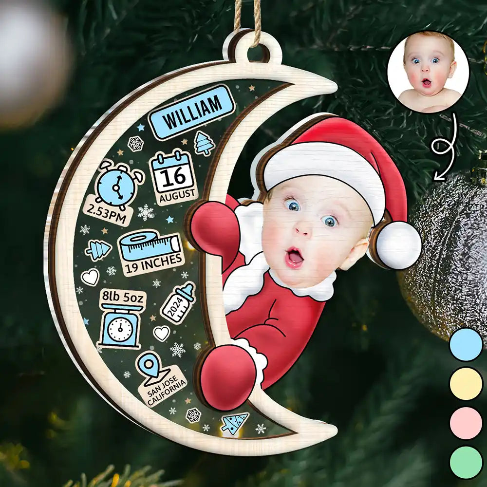 Custom Photo Christmas Santa Baby Birth Stats - Personalized 2-Layered Mix Ornament ORNA1210