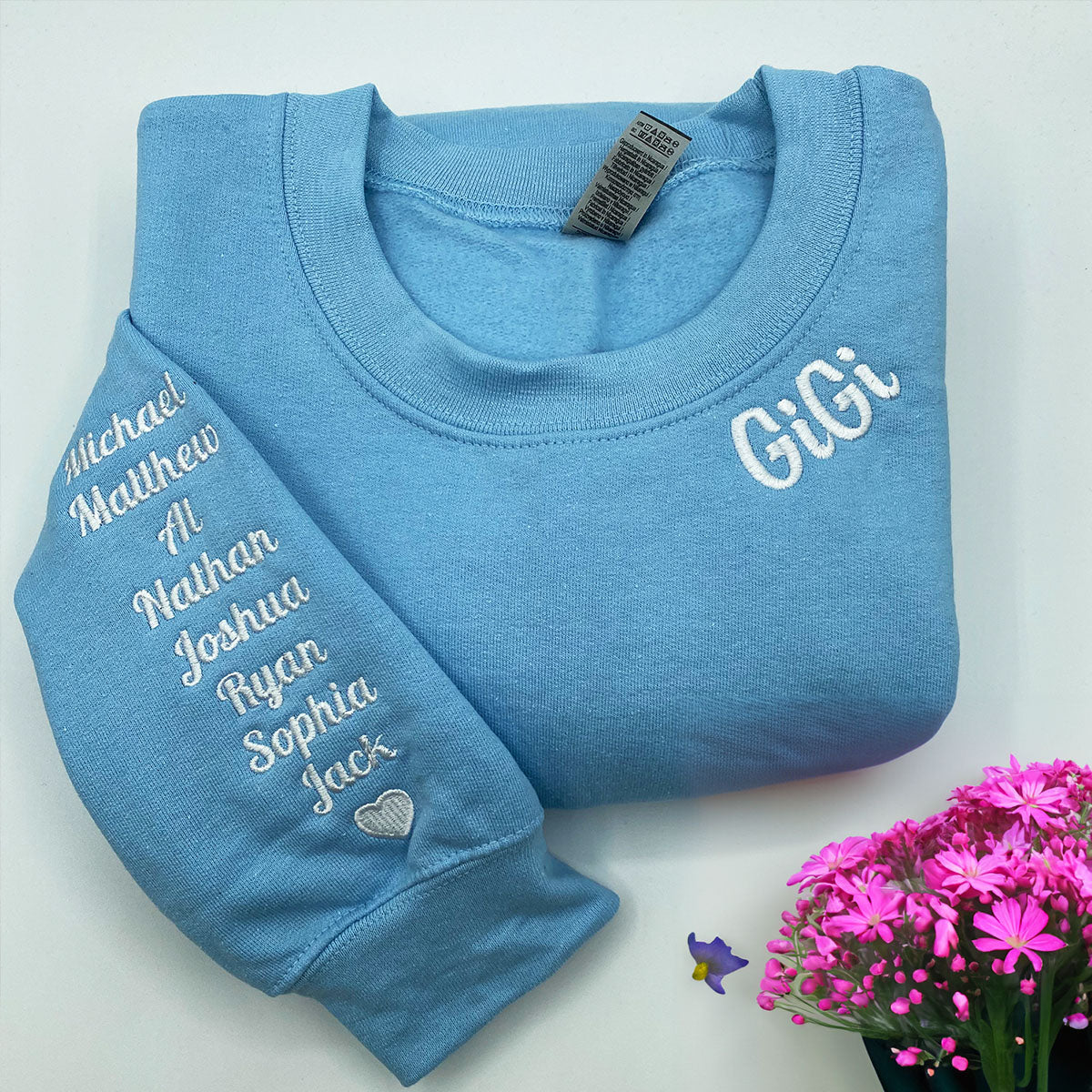 Custom Embroidered Gigi Sweatshirt with Kid Name on Sleeve EM2