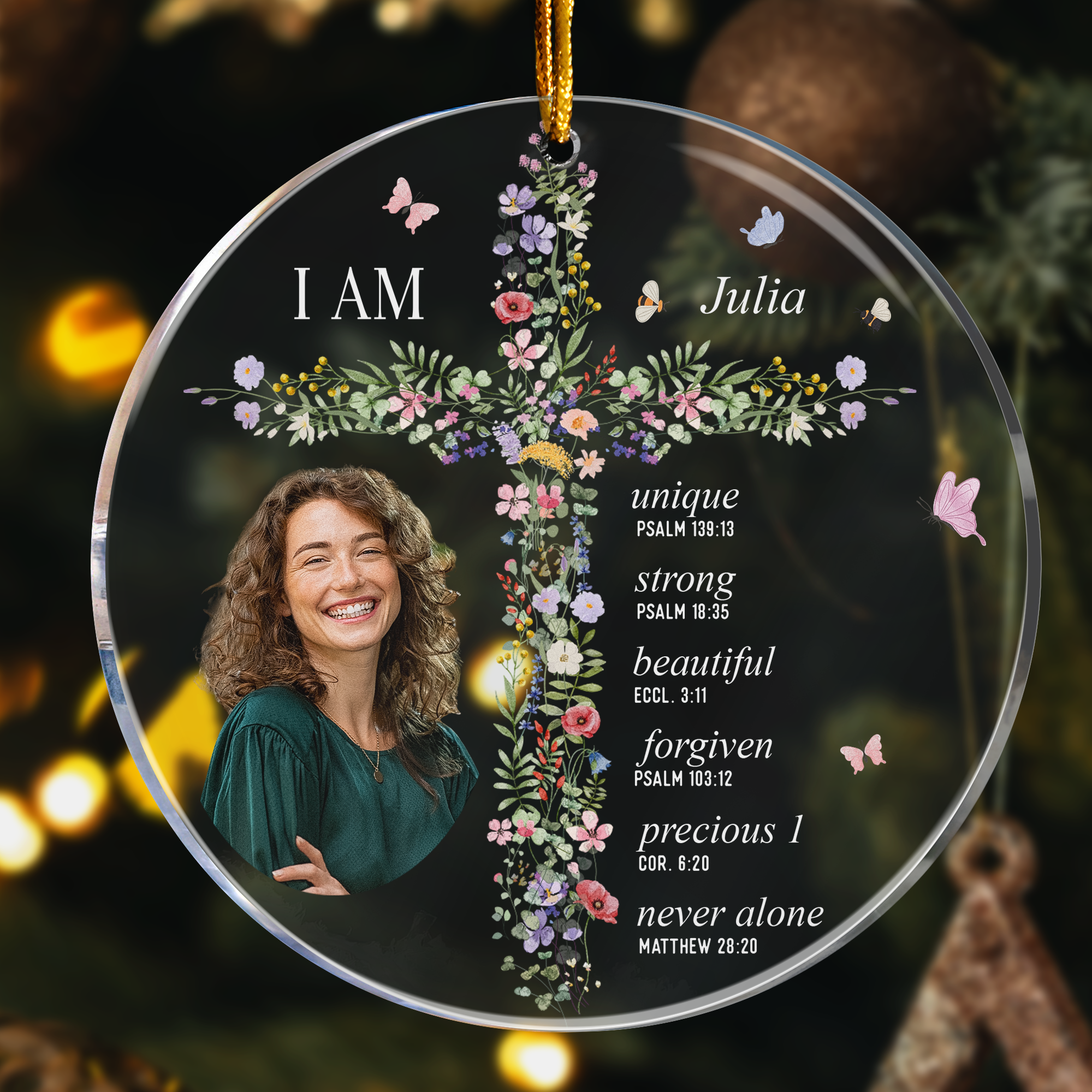 God Says I Am With Floral Cross Gift For Daughter - Personalized Acrylic Photo Ornament ORN0810