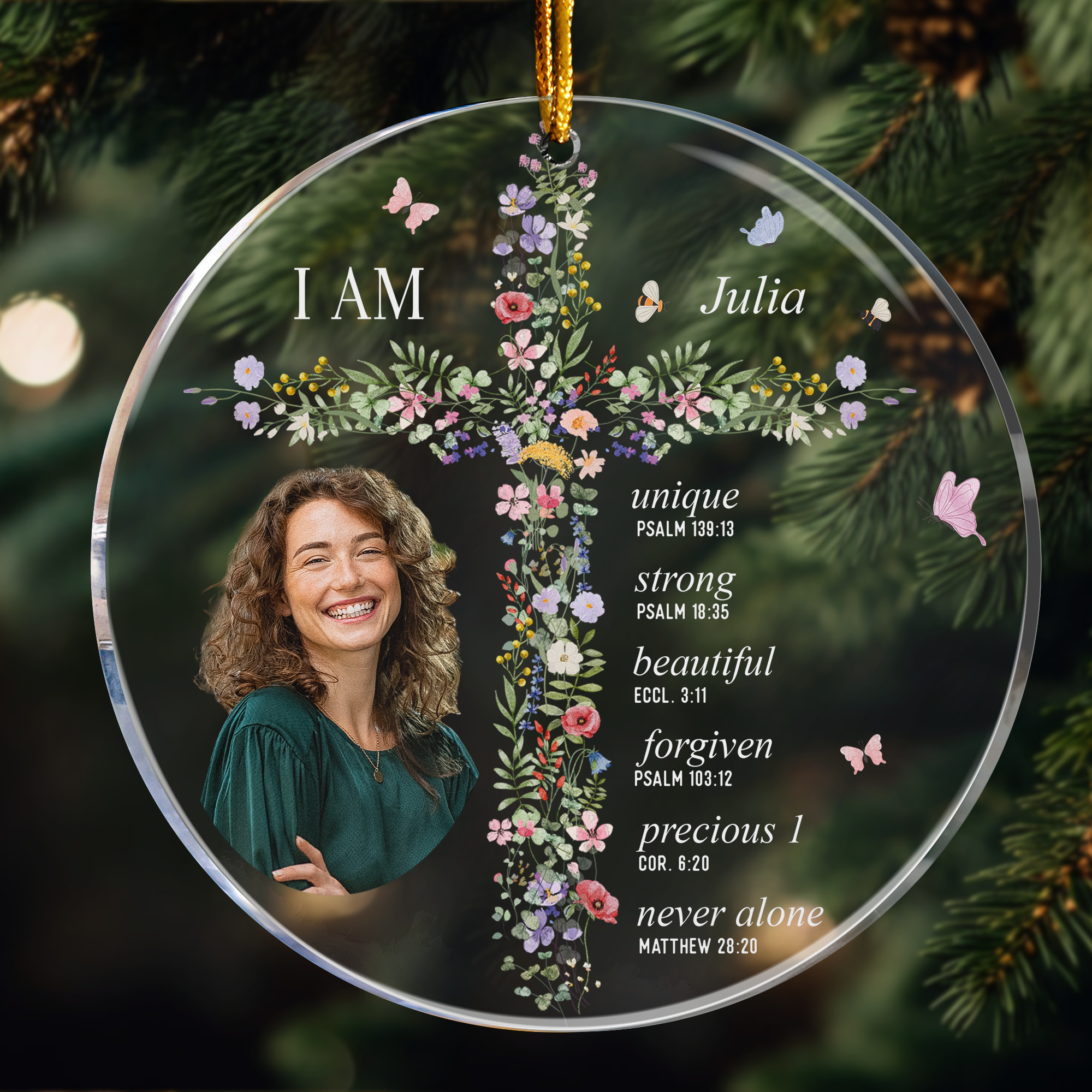 God Says I Am With Floral Cross Gift For Daughter - Personalized Acrylic Photo Ornament ORNA1210