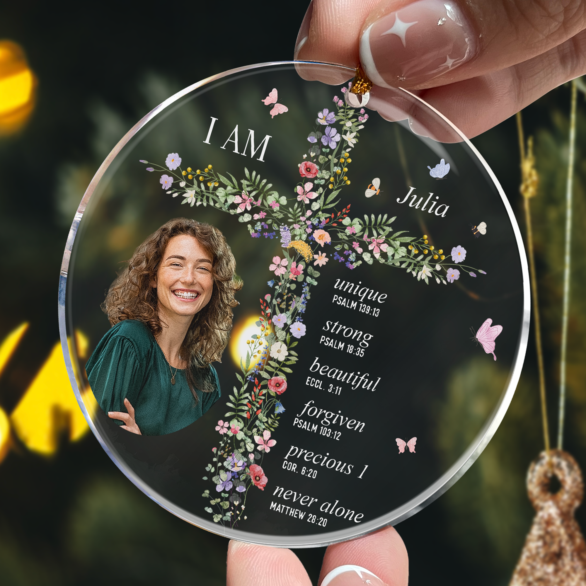 God Says I Am With Floral Cross Gift For Daughter - Personalized Acrylic Photo Ornament ORN0810