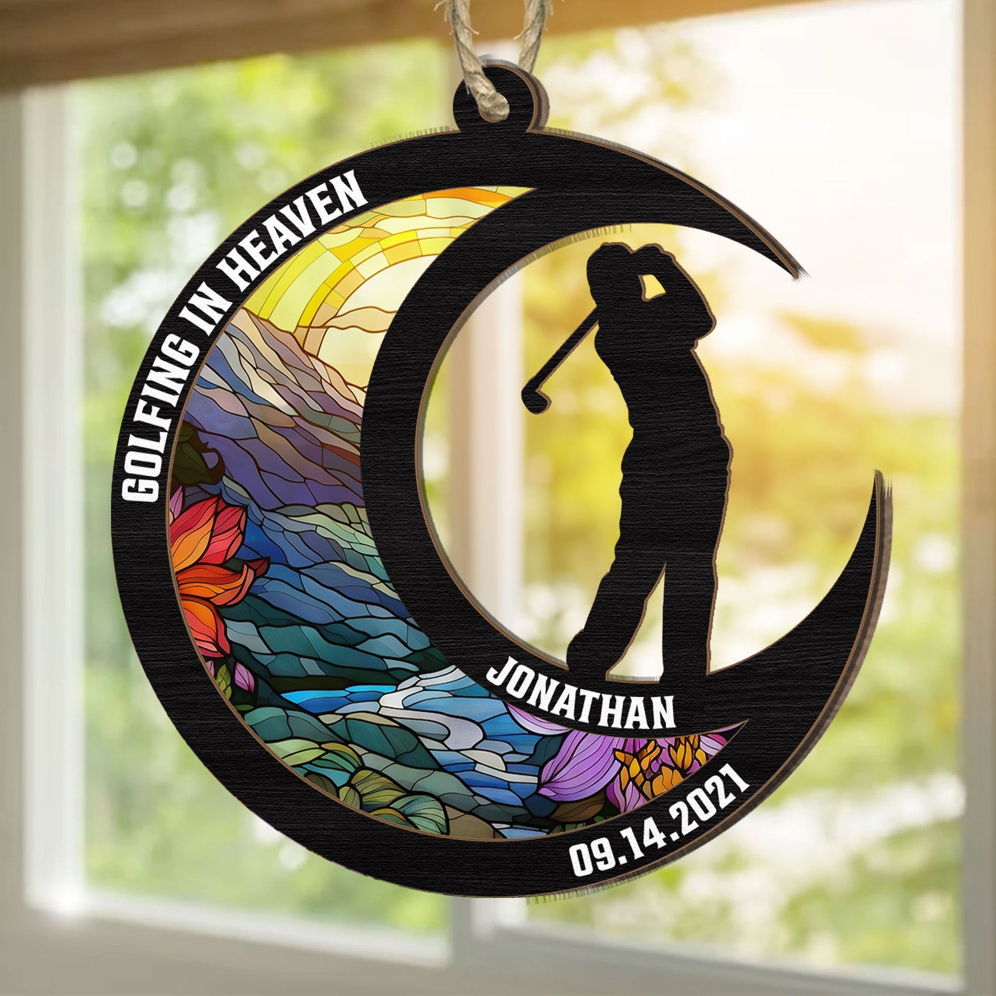 Golfing In Heaven - Personalized Suncatcher Ornament ORN0810
