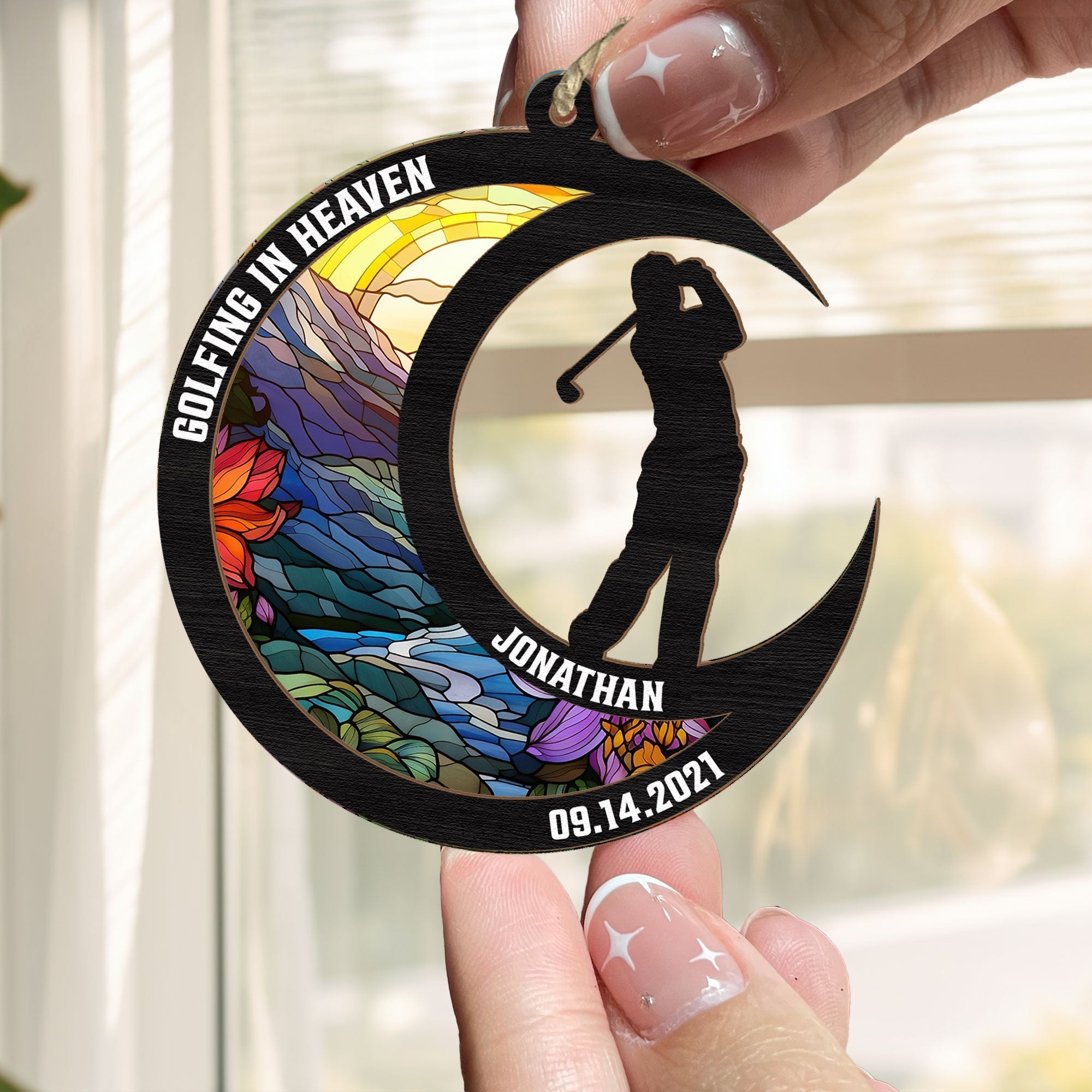 Golfing In Heaven - Personalized Suncatcher Ornament ORN0810