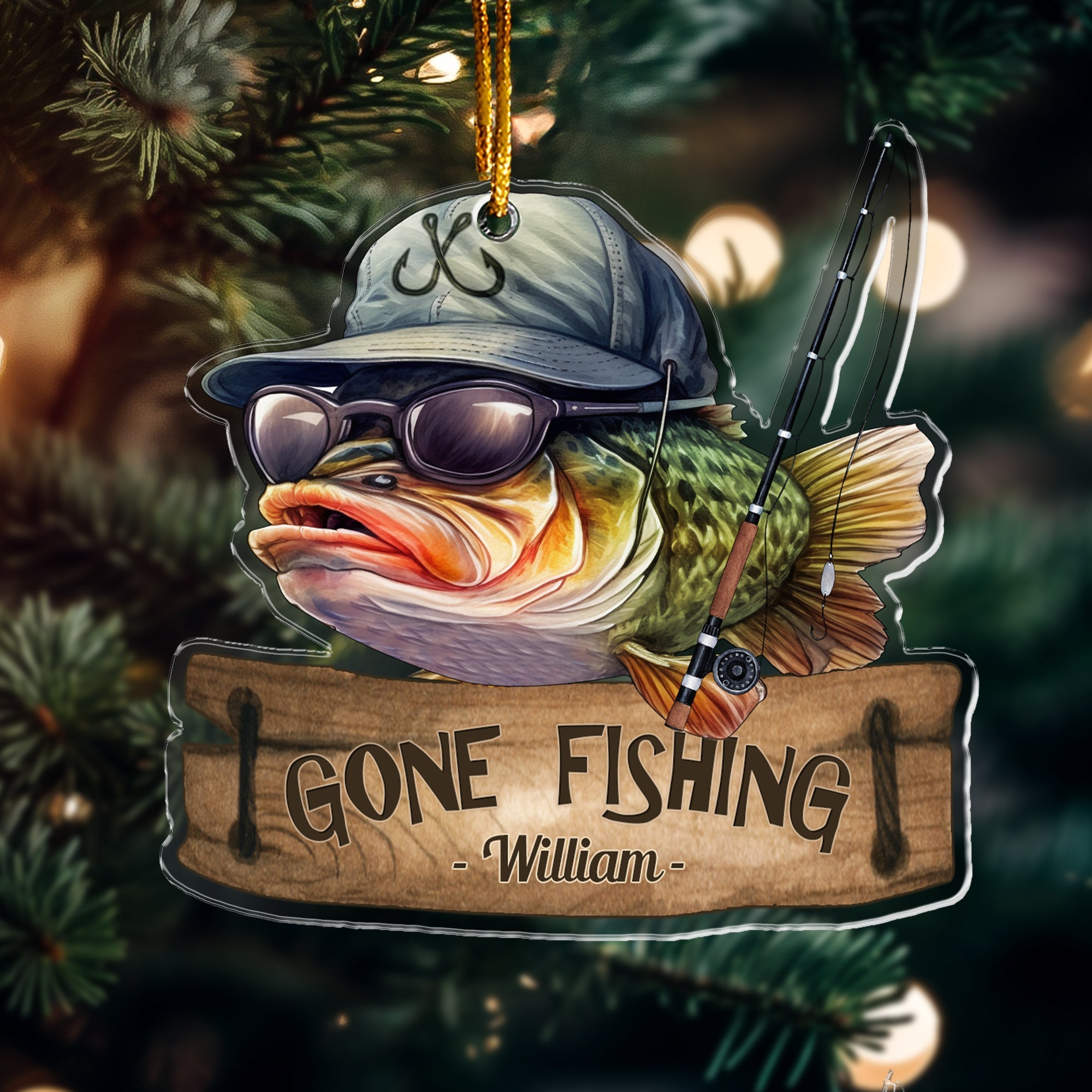 Gone Fishing Fishing Bass Fish Fisherman - Personalized Acrylic Ornament ORNA1210