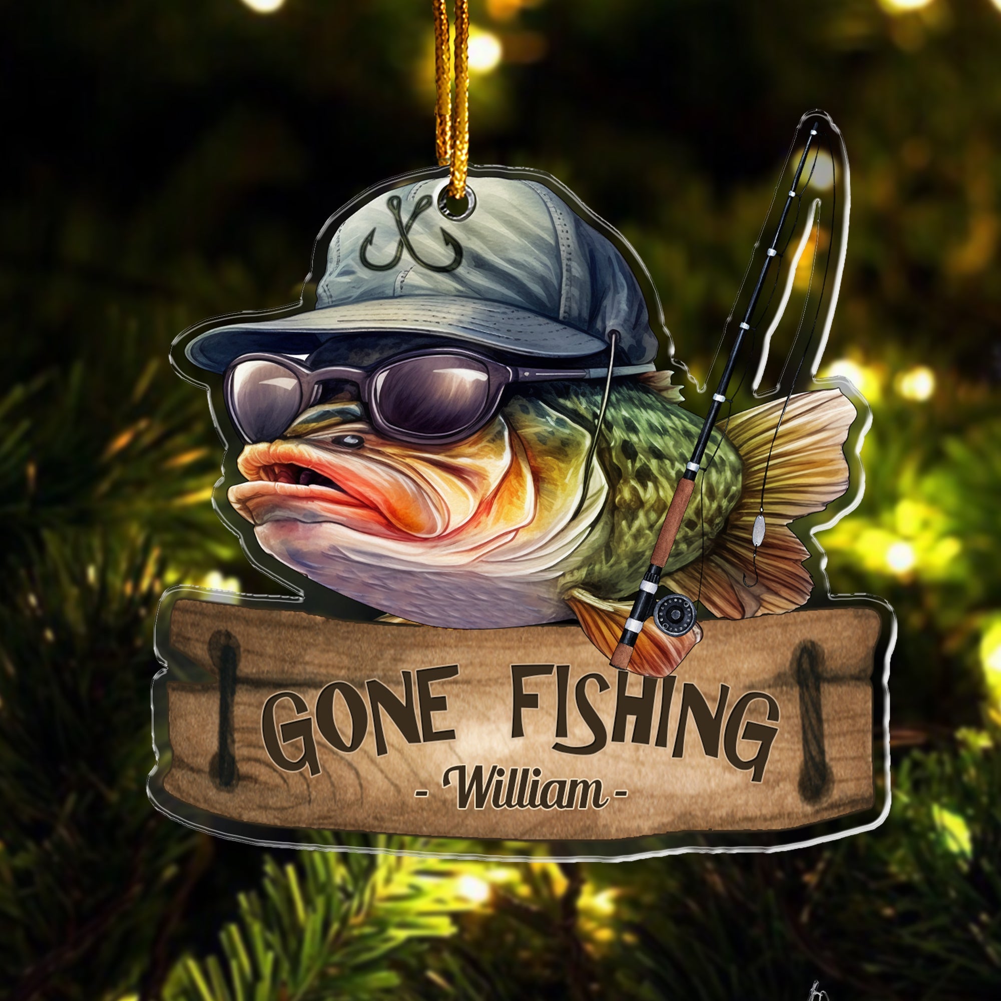 Gone Fishing Fishing Bass Fish Fisherman - Personalized Acrylic Ornament ORNA1210