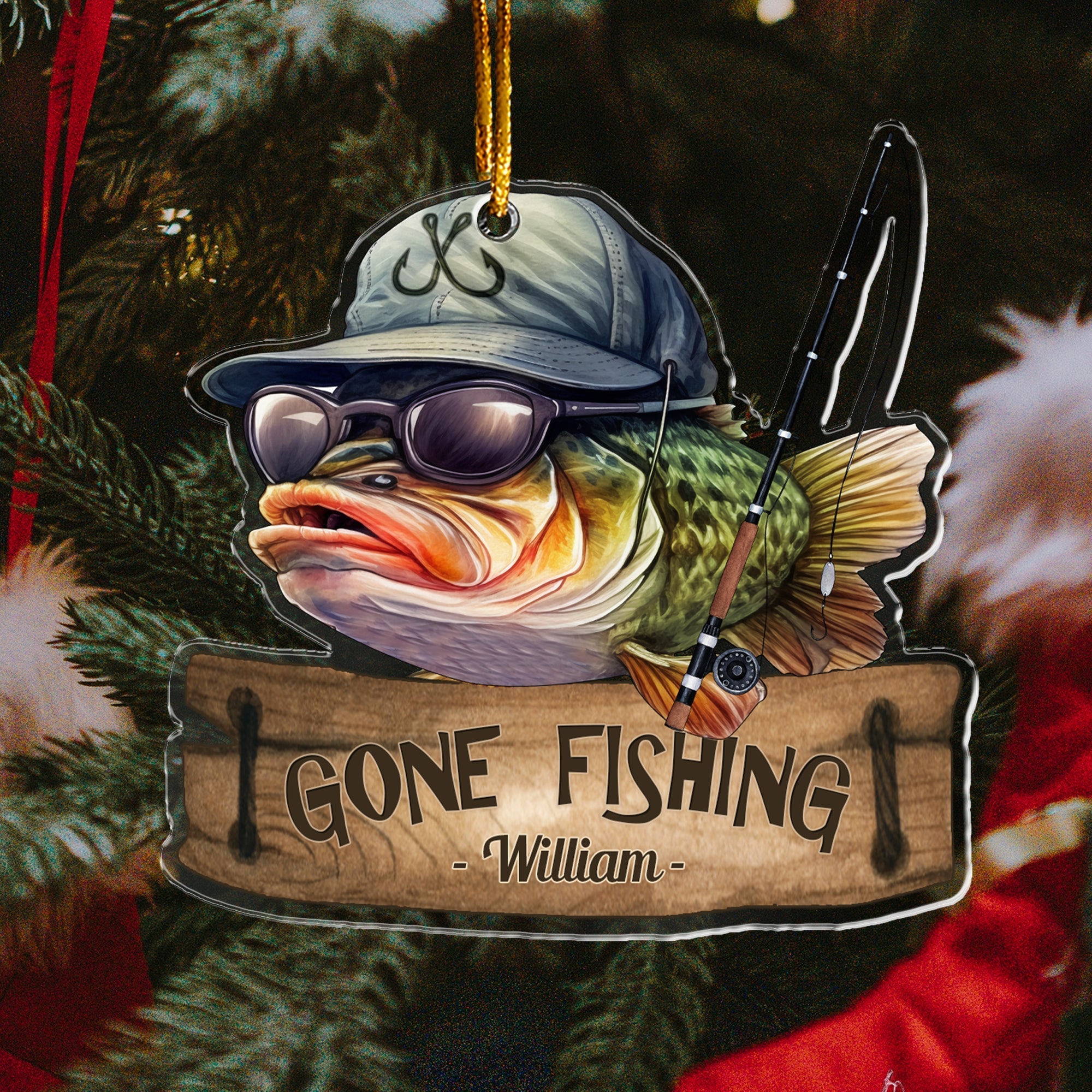 Gone Fishing Fishing Bass Fish Fisherman - Personalized Acrylic Ornament ORNA1210