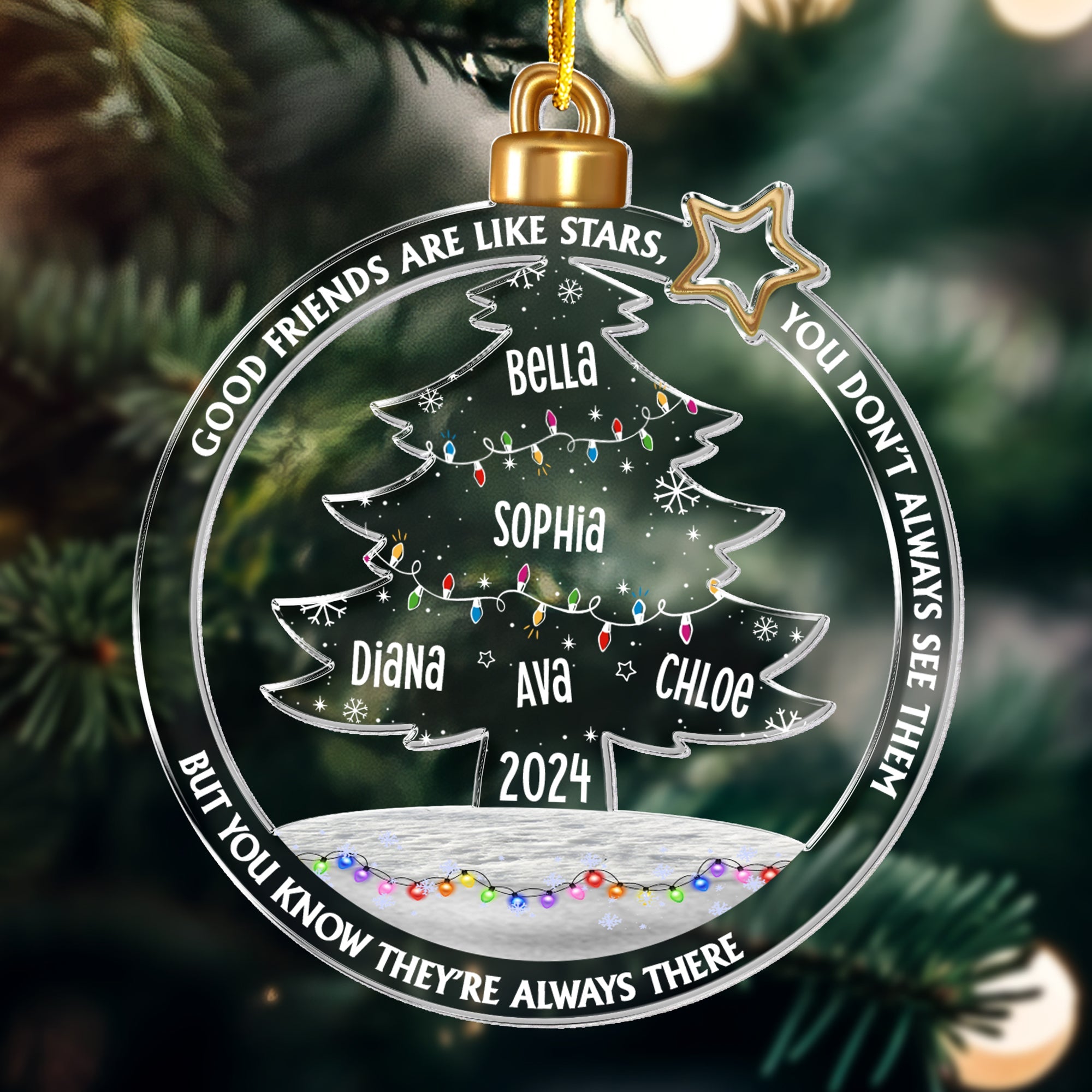 Good Friends Are Like Stars Christmas Tree Led Lights - Personalized Acrylic Ornament ORN0810
