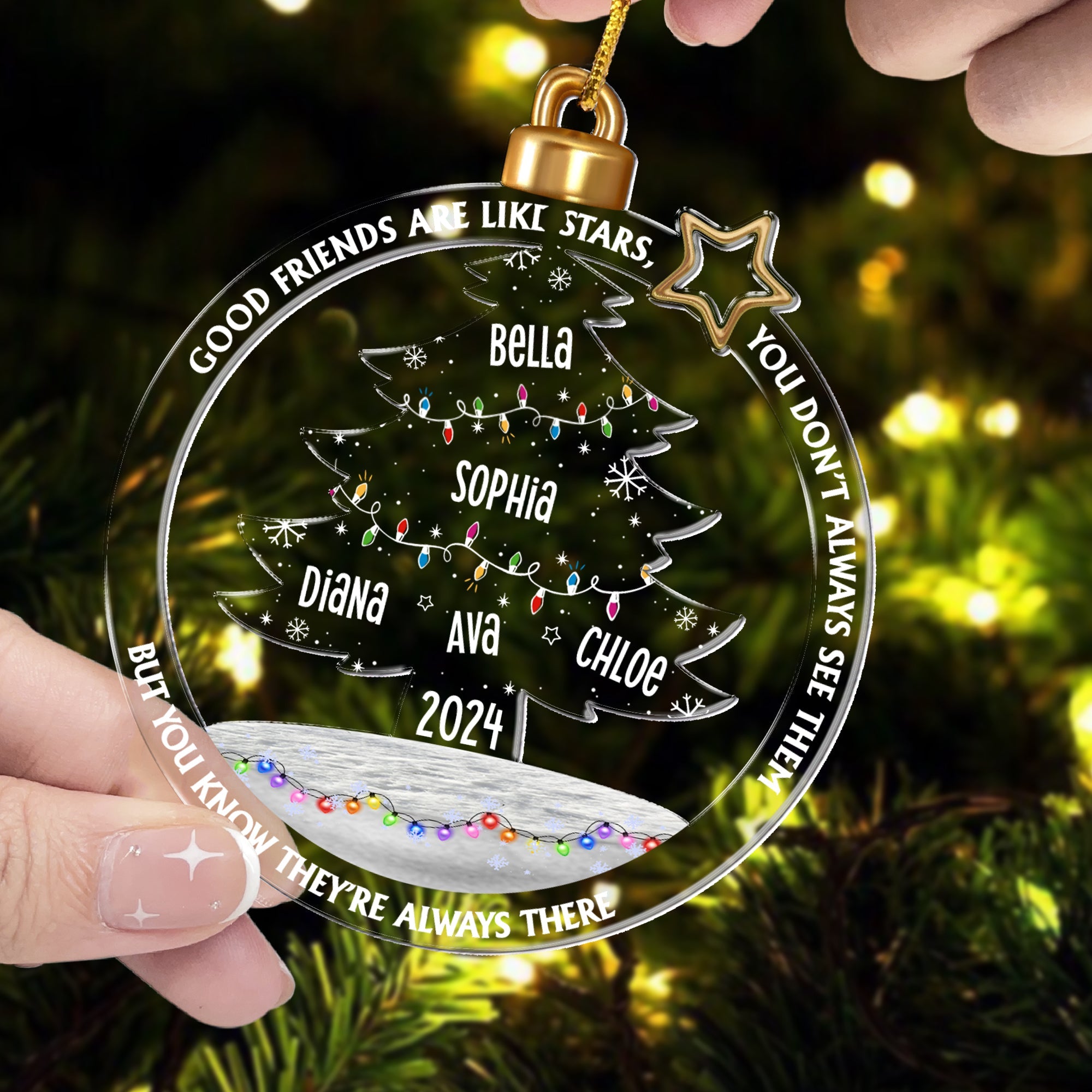 Good Friends Are Like Stars Christmas Tree Led Lights - Personalized Acrylic Ornament ORN0810