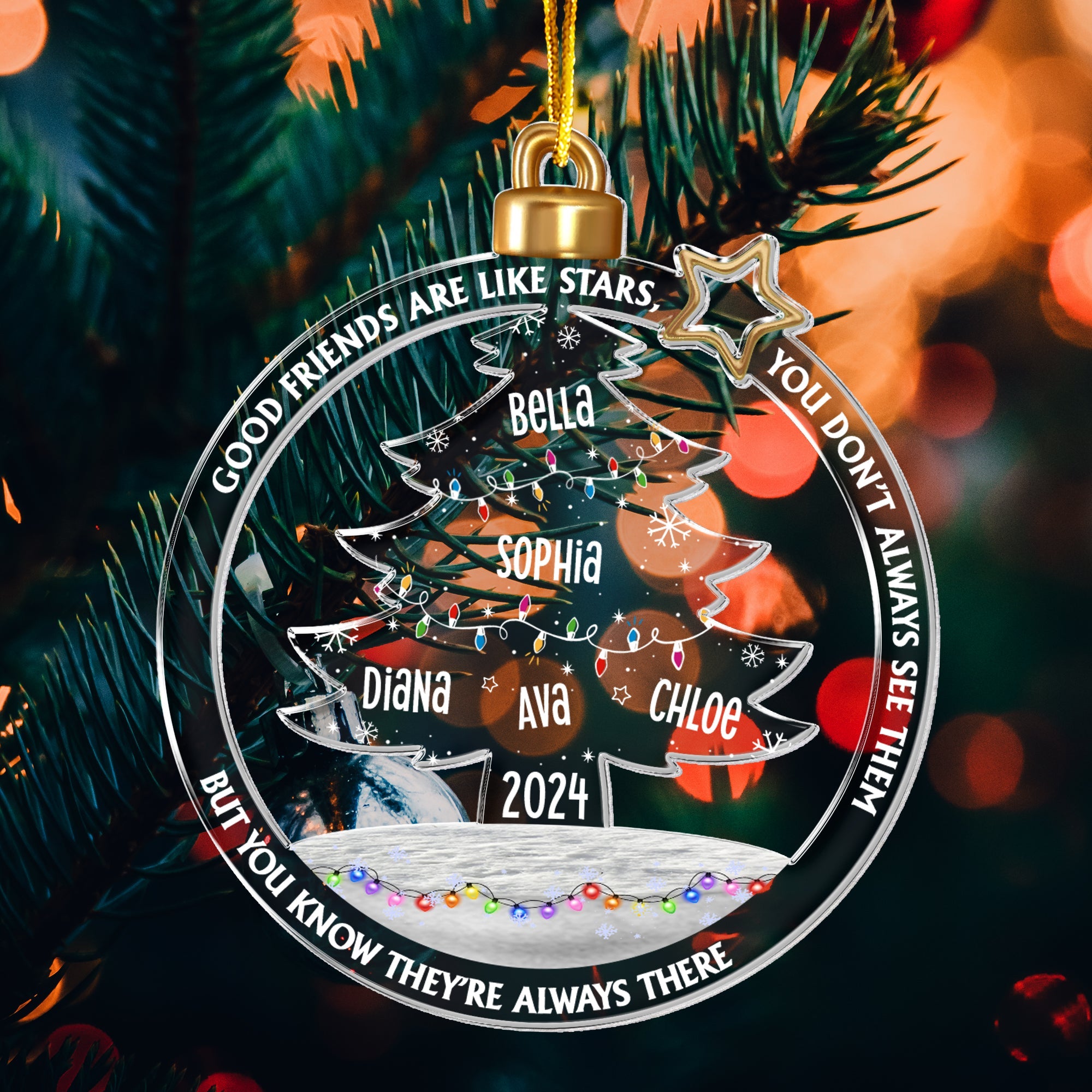 Good Friends Are Like Stars Christmas Tree Led Lights - Personalized Acrylic Ornament ORN0810