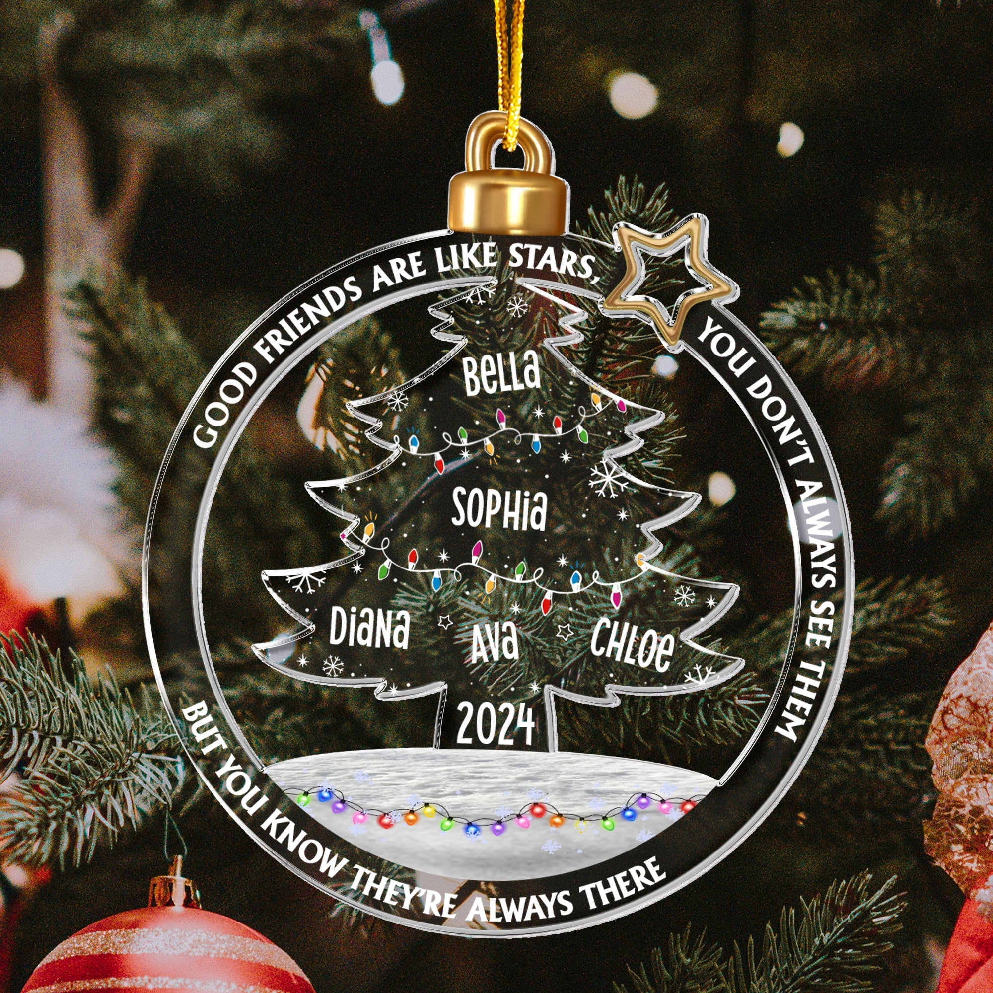 Good Friends Are Like Stars Christmas Tree Led Lights - Personalized Acrylic Ornament ORN0810