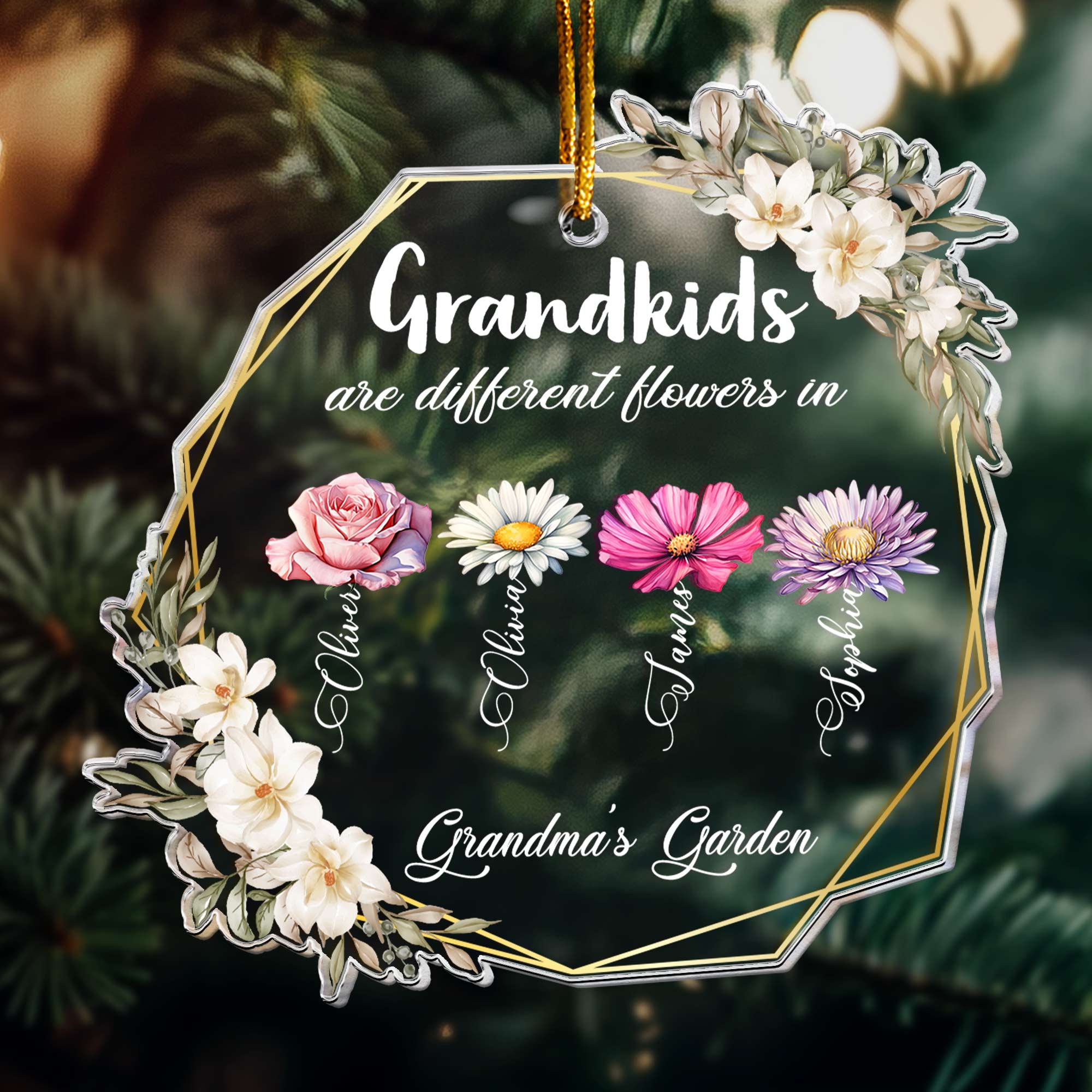 Grandkids Are Different Flowers - Personalized Acrylic Ornament ORNA1210