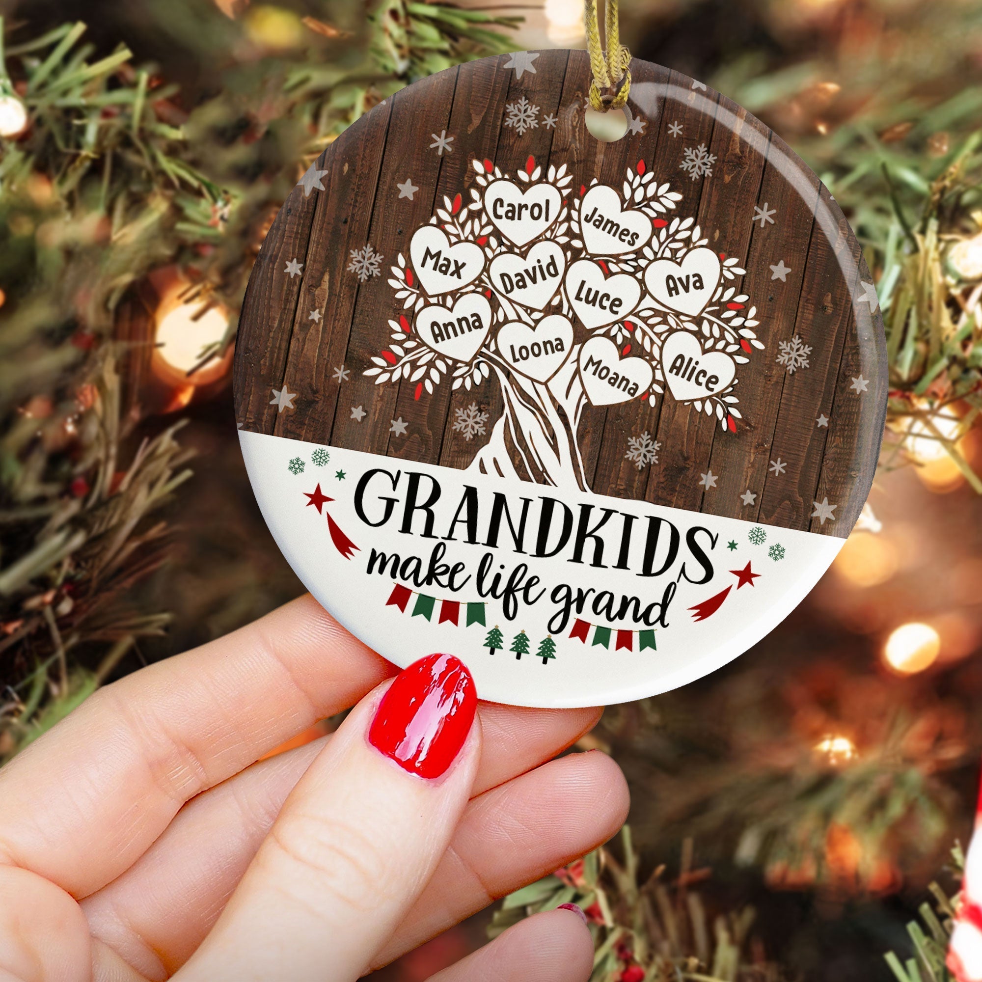 Grandkids Make Life Grand - Personalized Ceramic Ornament - Christmas Gift For Grandma ORN0810