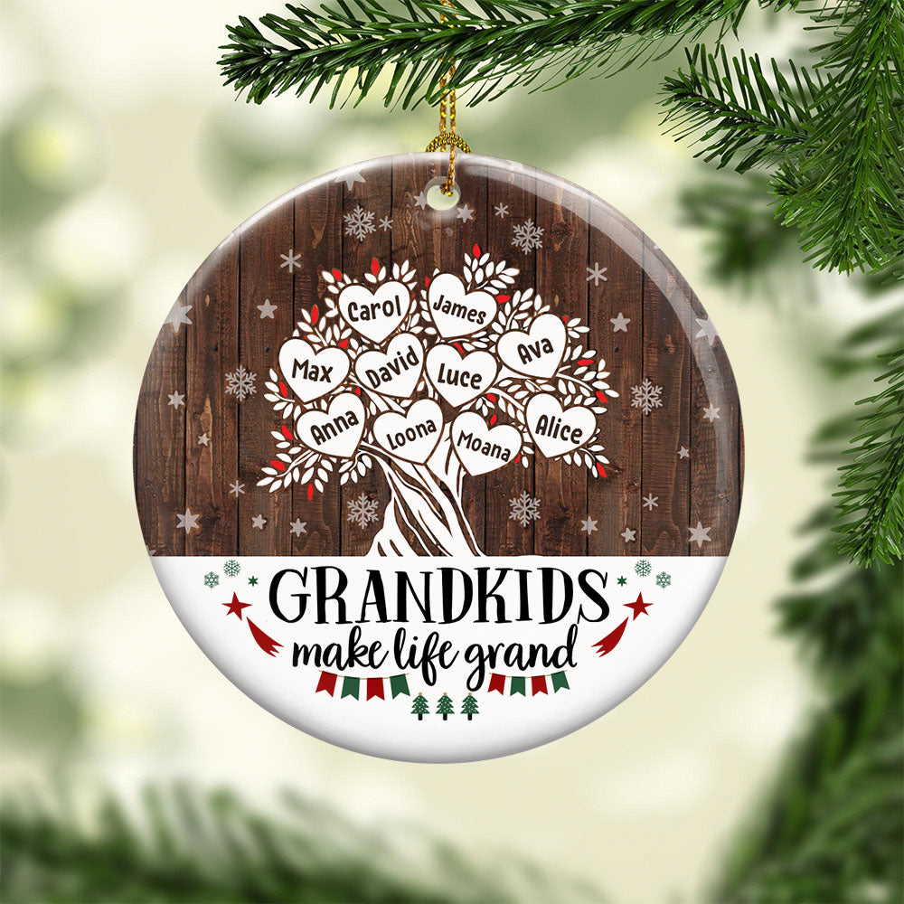 Grandkids Make Life Grand - Personalized Ceramic Ornament - Christmas Gift For Grandma ORN0810