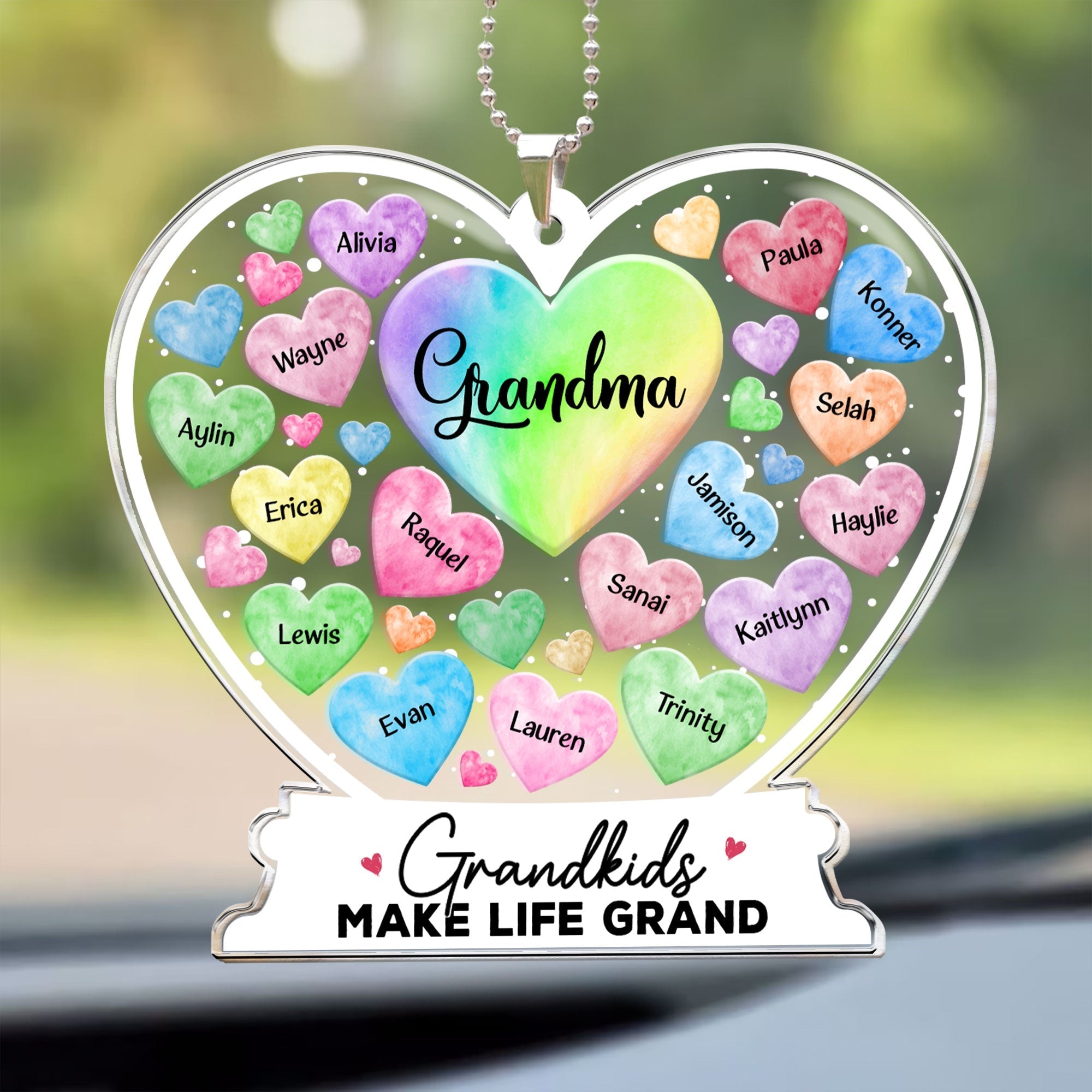 Grandma Hearts Custom Grandkids Names - Personalized Car Ornament ORNA1210
