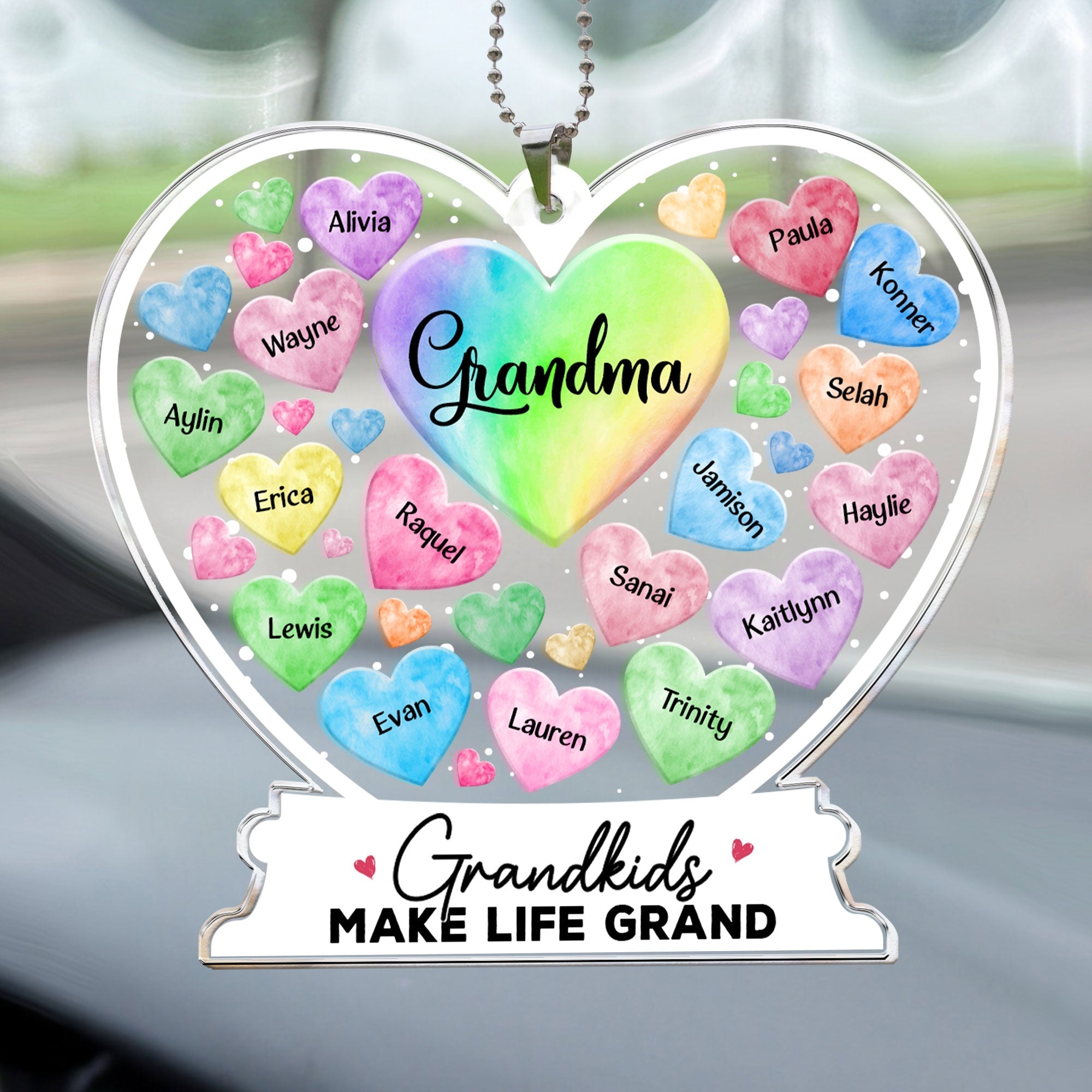 Grandma Hearts Custom Grandkids Names - Personalized Car Ornament ORN0810